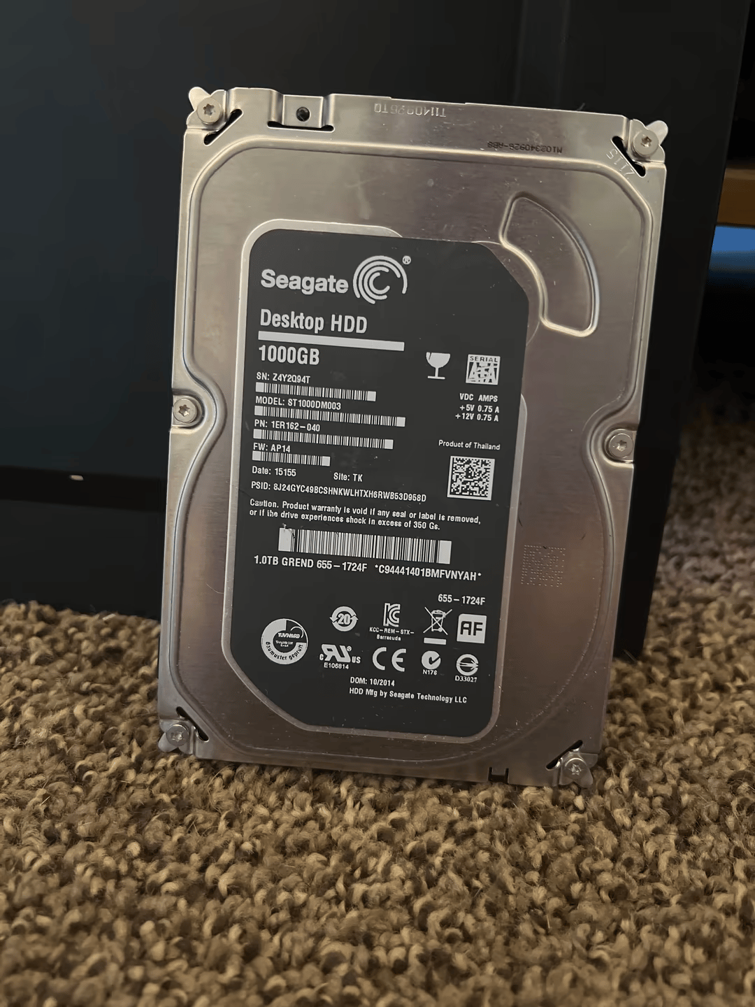 Seagate 1TB 3.5” Hard Drive ST1000DM003 Apple OEM