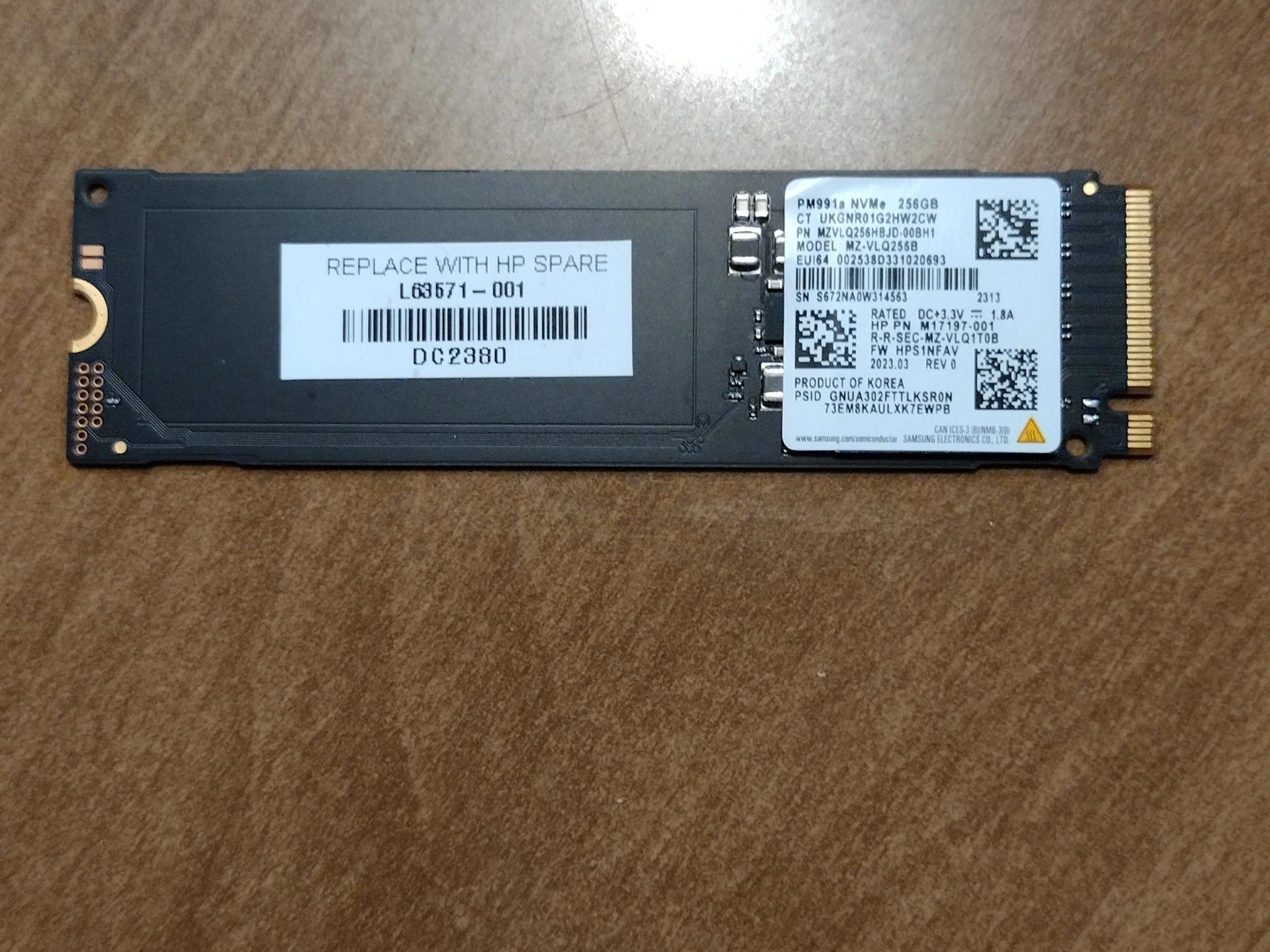 Samsung 256 Gb M.2 2280 NVMe SSD