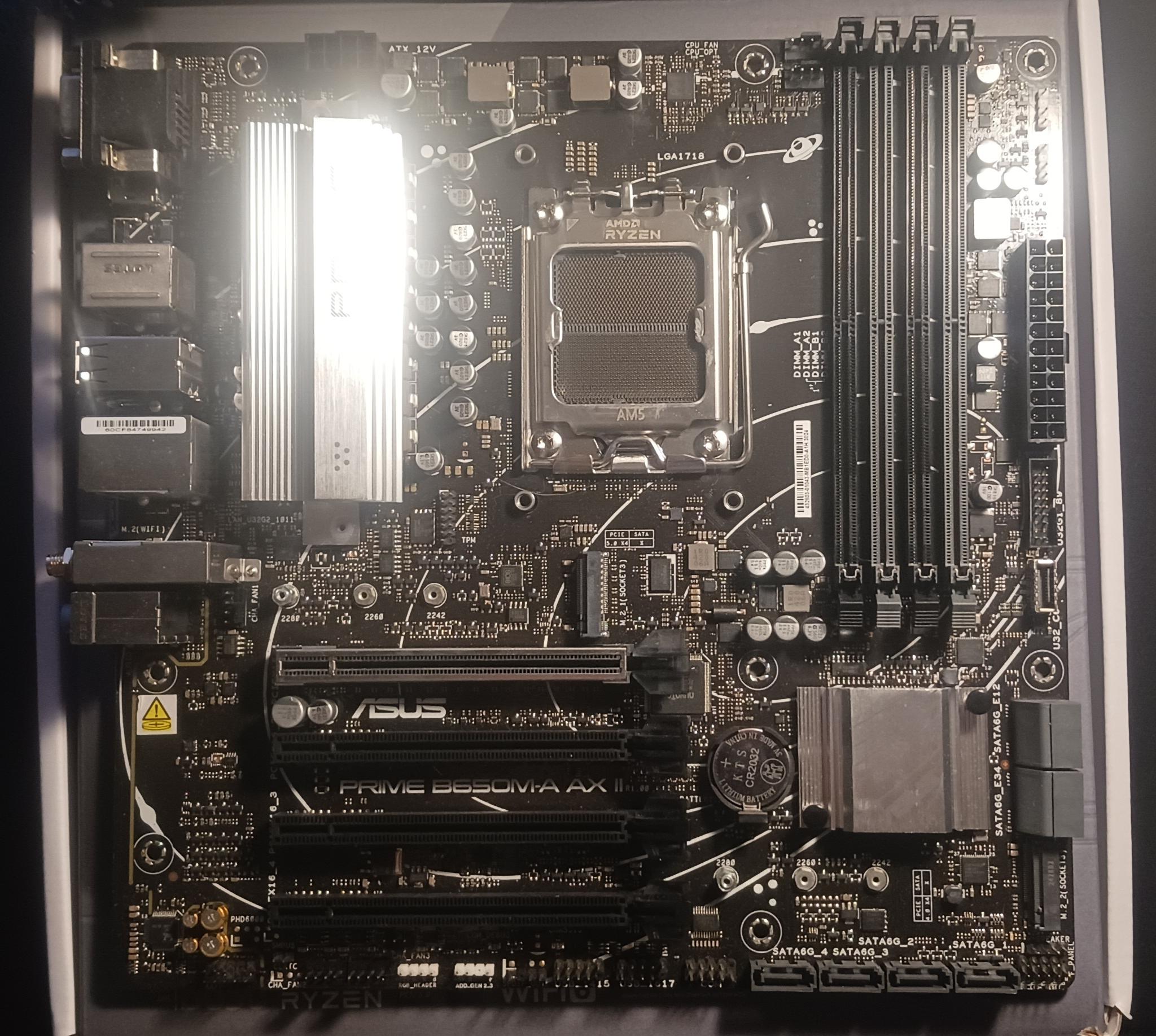 (READ DESC.)ASUS PRIME B650M-A AX II AM5 WIFI Motherboard POSTS BUT HAS DIMM/FRONT USB HEADER ISSUES