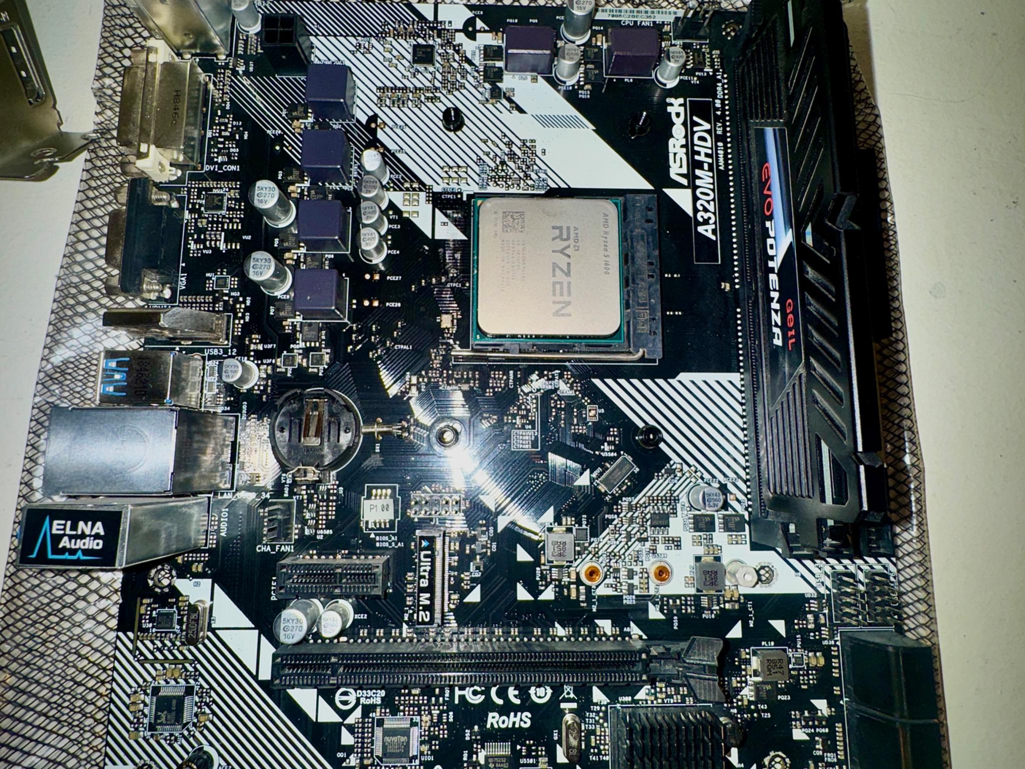 AsRock A320M-HDV, Ryzen 5 1600, MSI Nvidia GTX 1050ti 4GB, 8GB Ram
