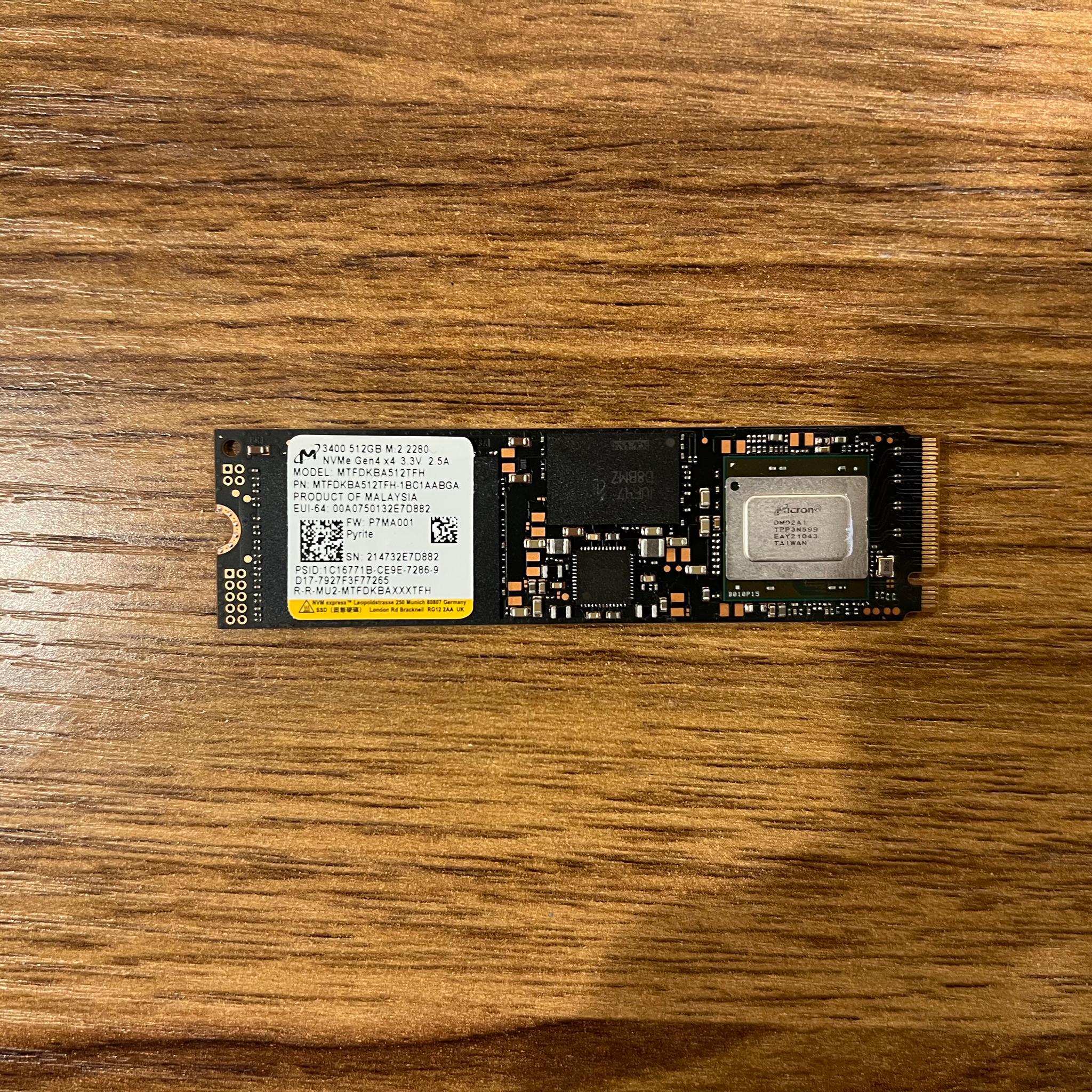 512GB Micron 3400 M.2 NVMe SSD PCI-e Gen 4x4 with TLC NAND Controller