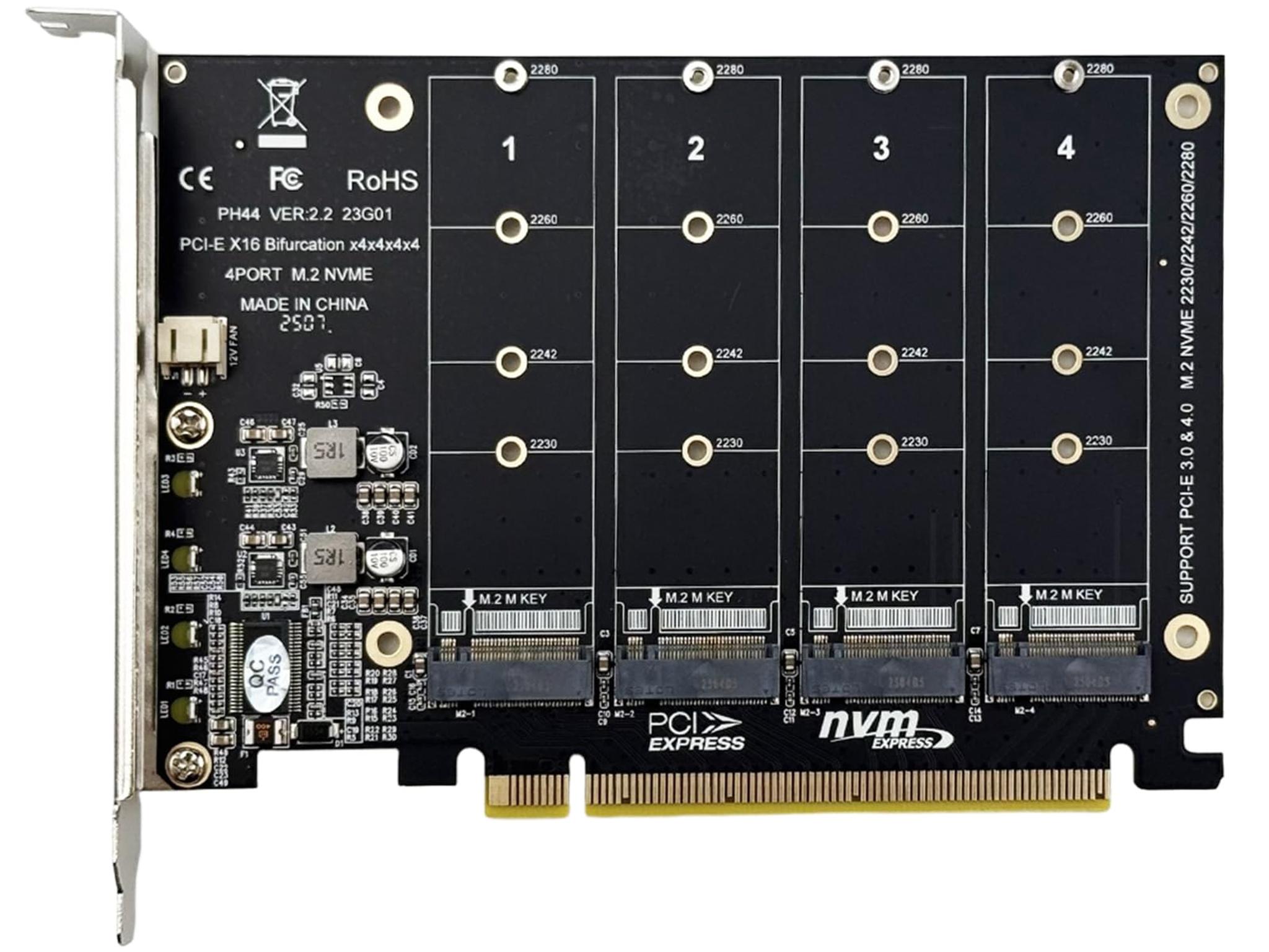 M.2 NVMe SSD to PCI-E x16 Host Controller Expansion Card 4 x 64Gbps M Key Hard Drive