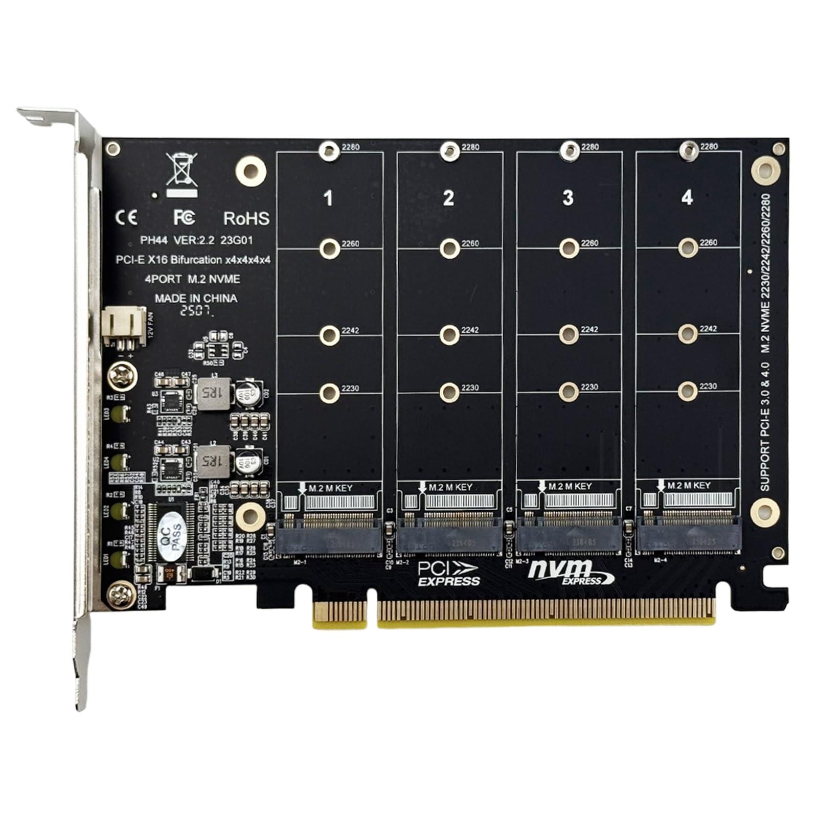 M.2 NVMe SSD to PCI-E x16 Host Controller Expansion Card 4 x 64Gbps M Key Hard Drive