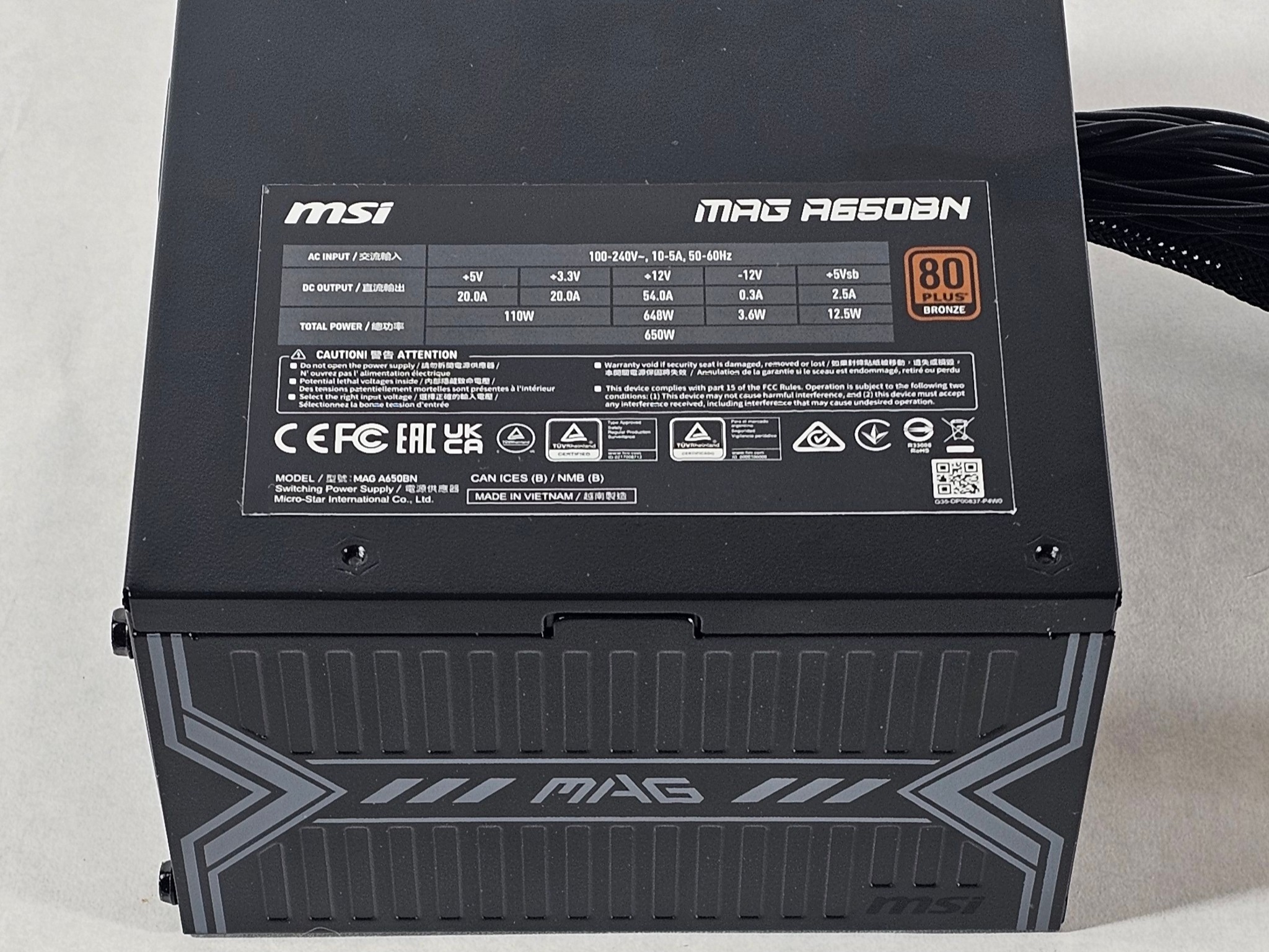 650 Watt PSU MSI MAG A650BN 650W Power Supply