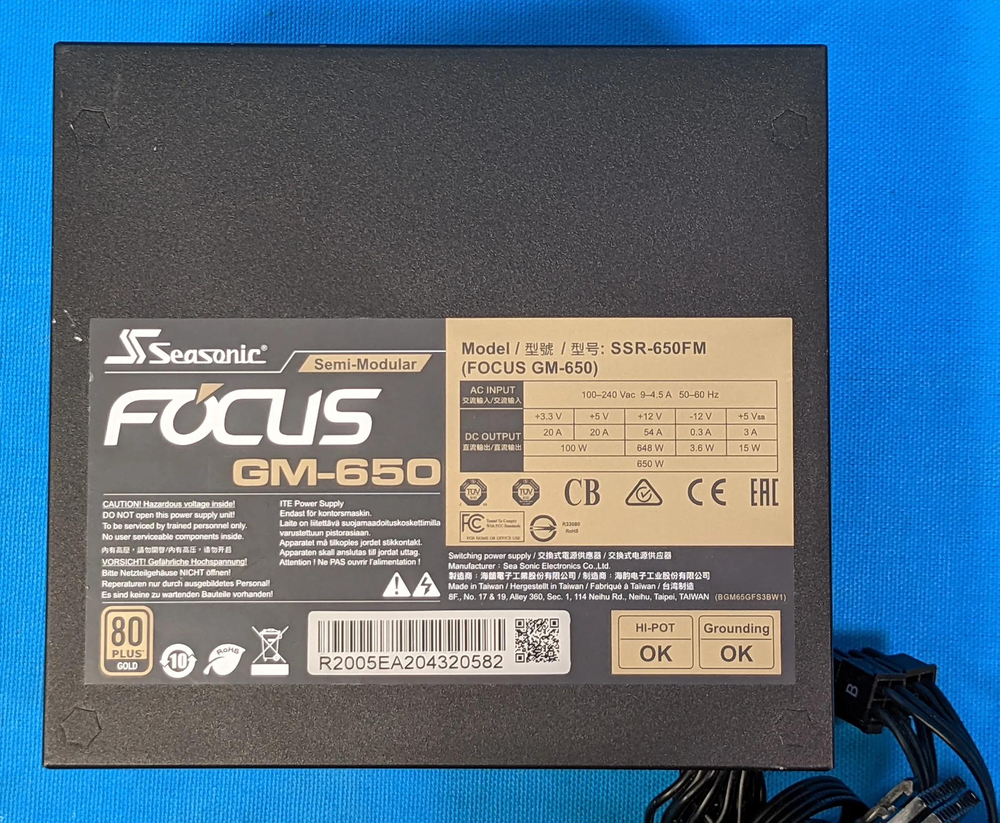 SeaSonic Focus GM-650 650W Semi-Modular 80 PLUS Gold ATX Desktop Power Supply SSR-650FM