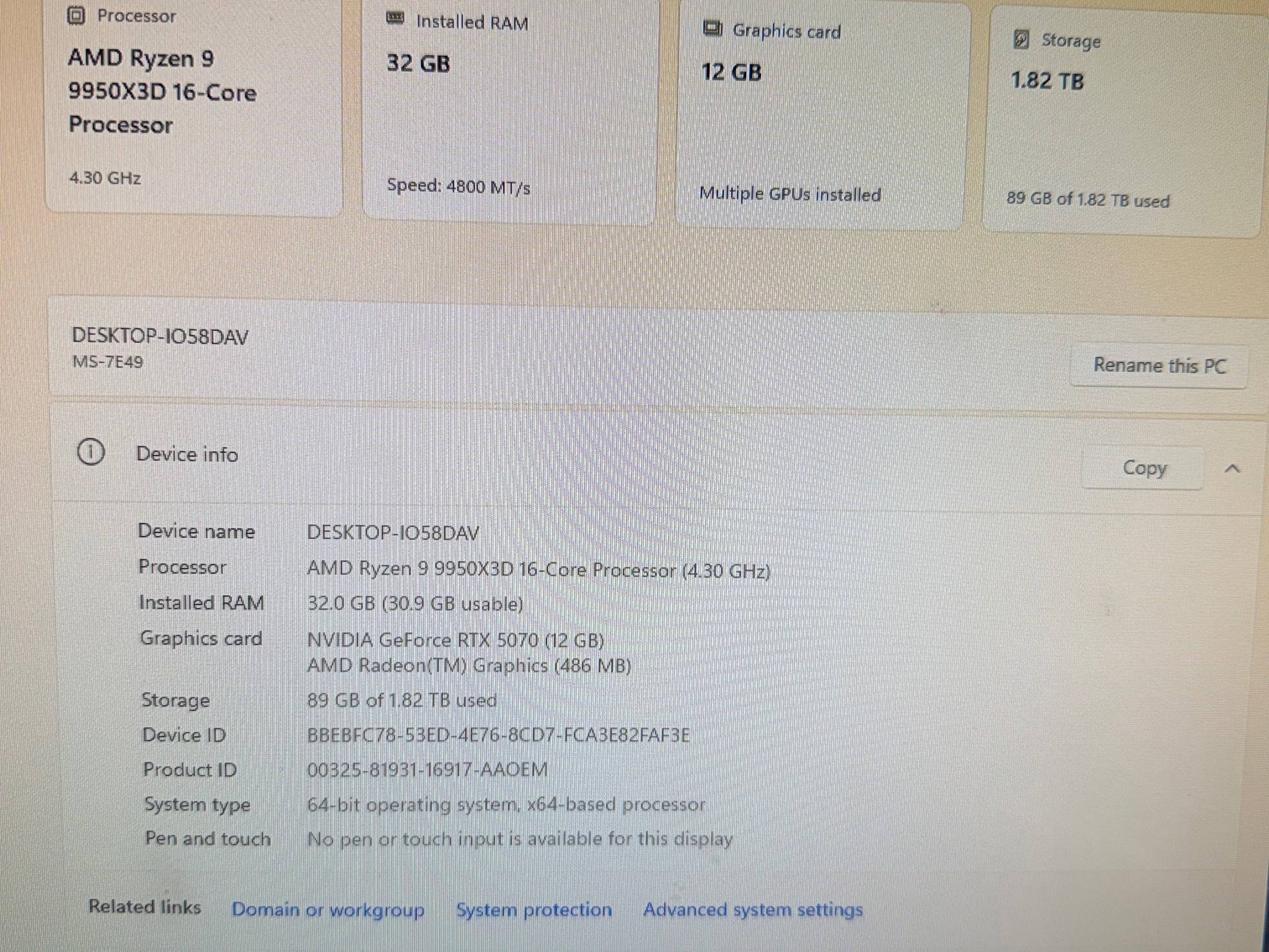 High End Gaming PC | RTX 5070 | RYZEN 9 9950X3D | 32GB DDR5 | 2TB SSD | WIFI & BT | WINDOWS 11