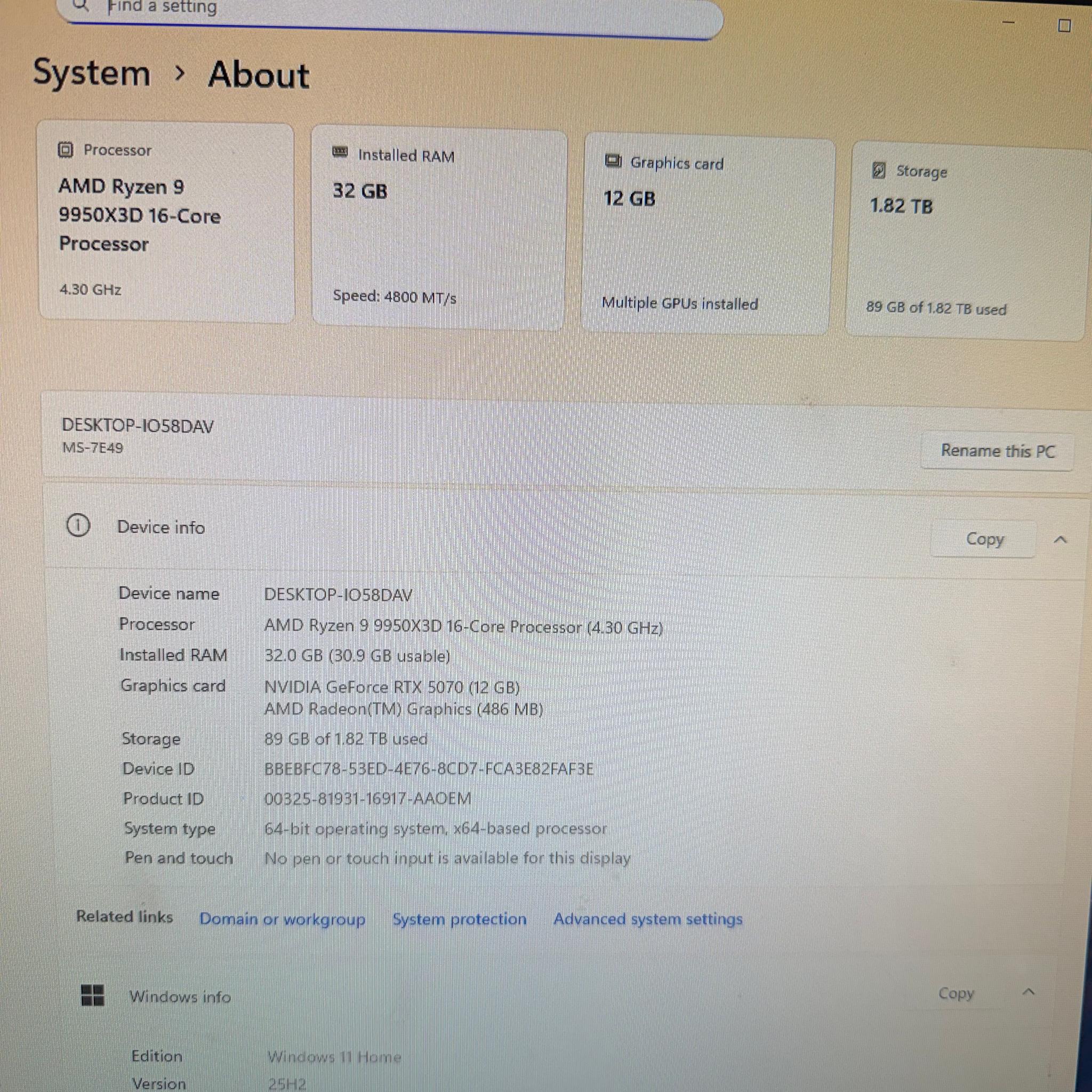 High End Gaming PC | RTX 5070 | RYZEN 9 9950X3D | 32GB DDR5 | 2TB SSD | WIFI & BT | WINDOWS 11