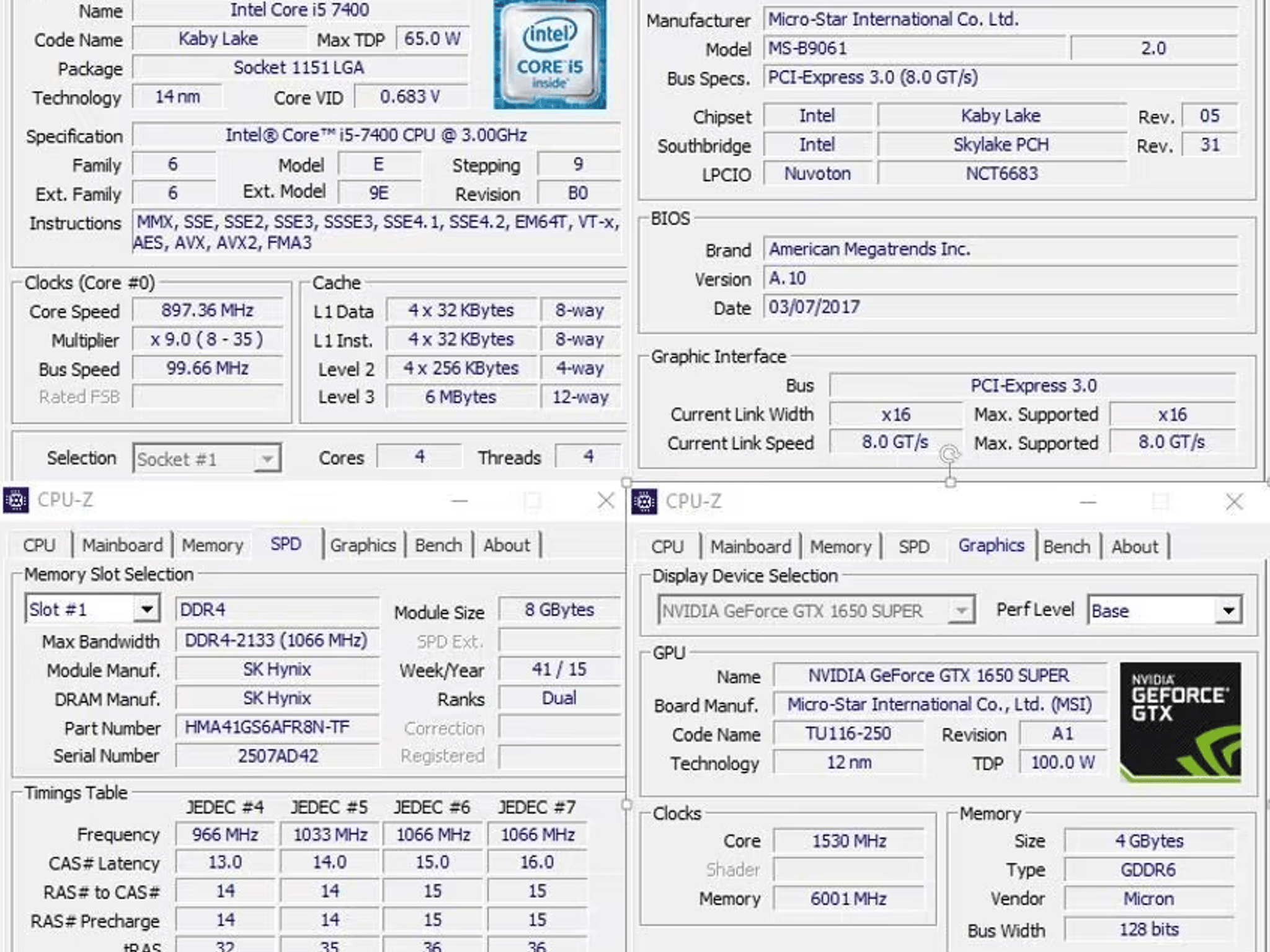 MSI Trident III Gaming PC, Intel Core i5 7400, GTX 1650 Super 4GB, 16GB RAM