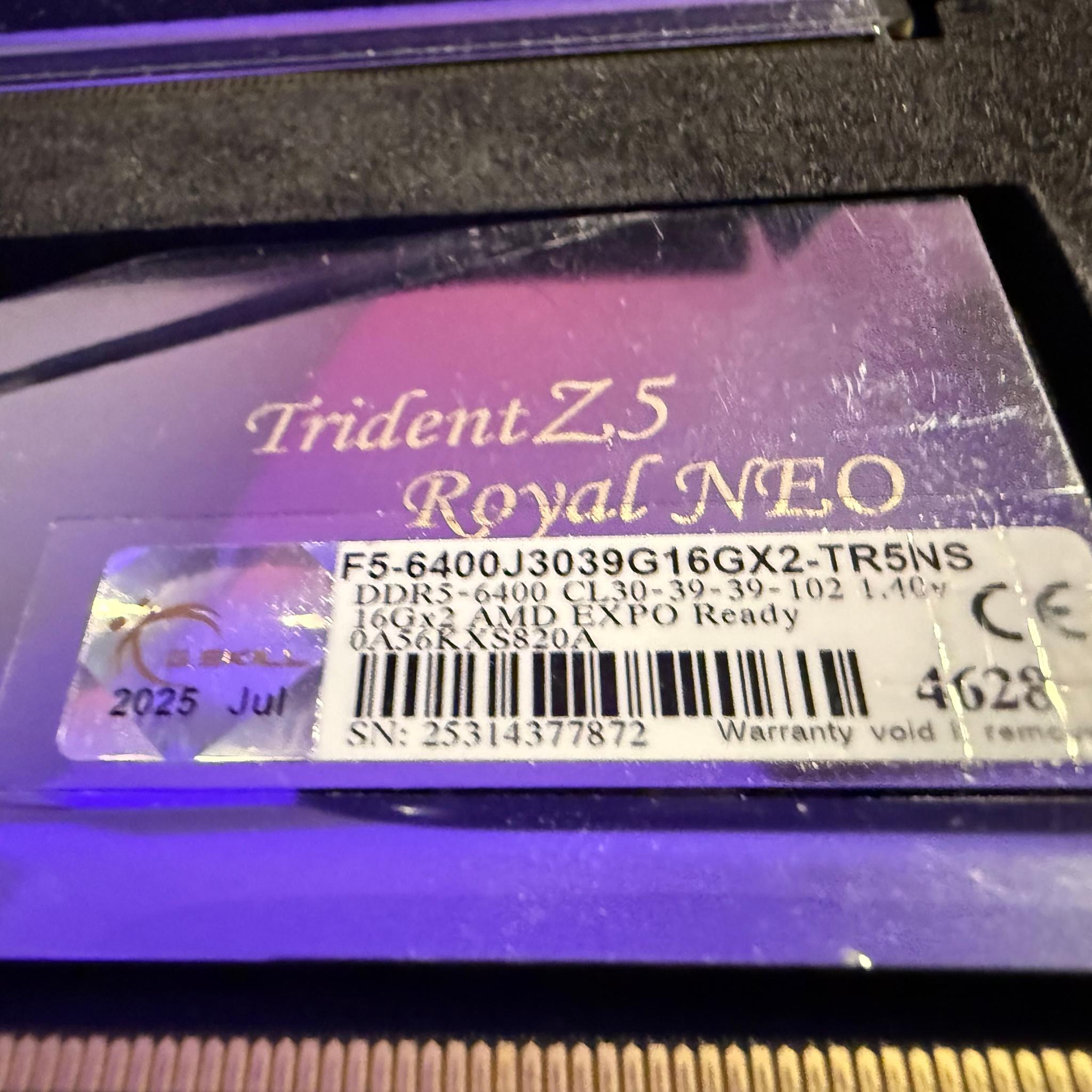 G. Skill Trident Z5 Royal NEO 32GB Kit (2x16g) CL30 6400 Mt/s Practically New FAST DDR5 EXPO XMP AMD