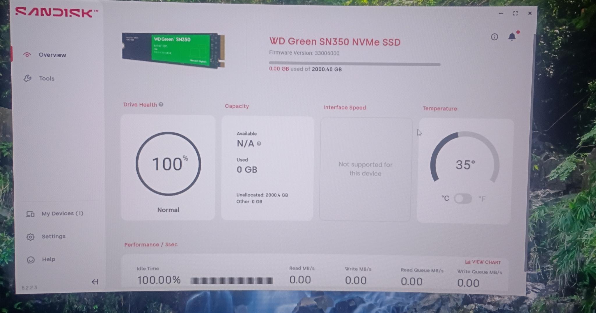 100% Health / Western Digital WD Green SN350 2TB NVMe M.2 Gen 3.0 x 4 SSD