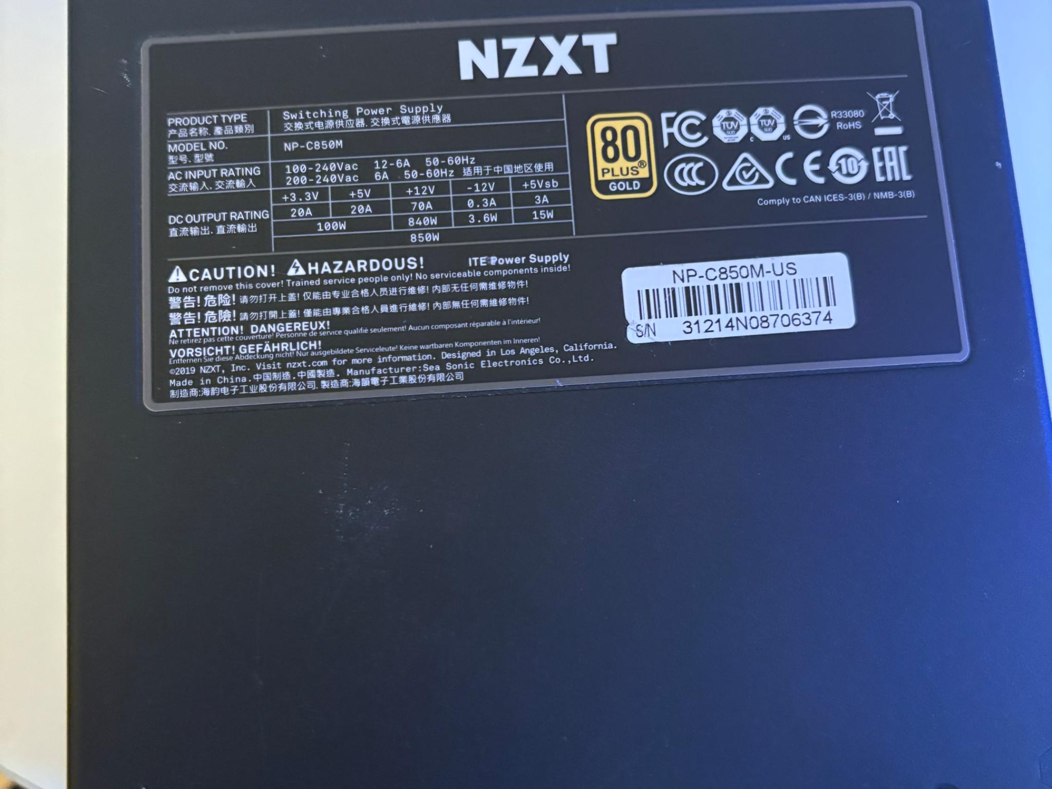 Used NZXT C850 Gold PSU