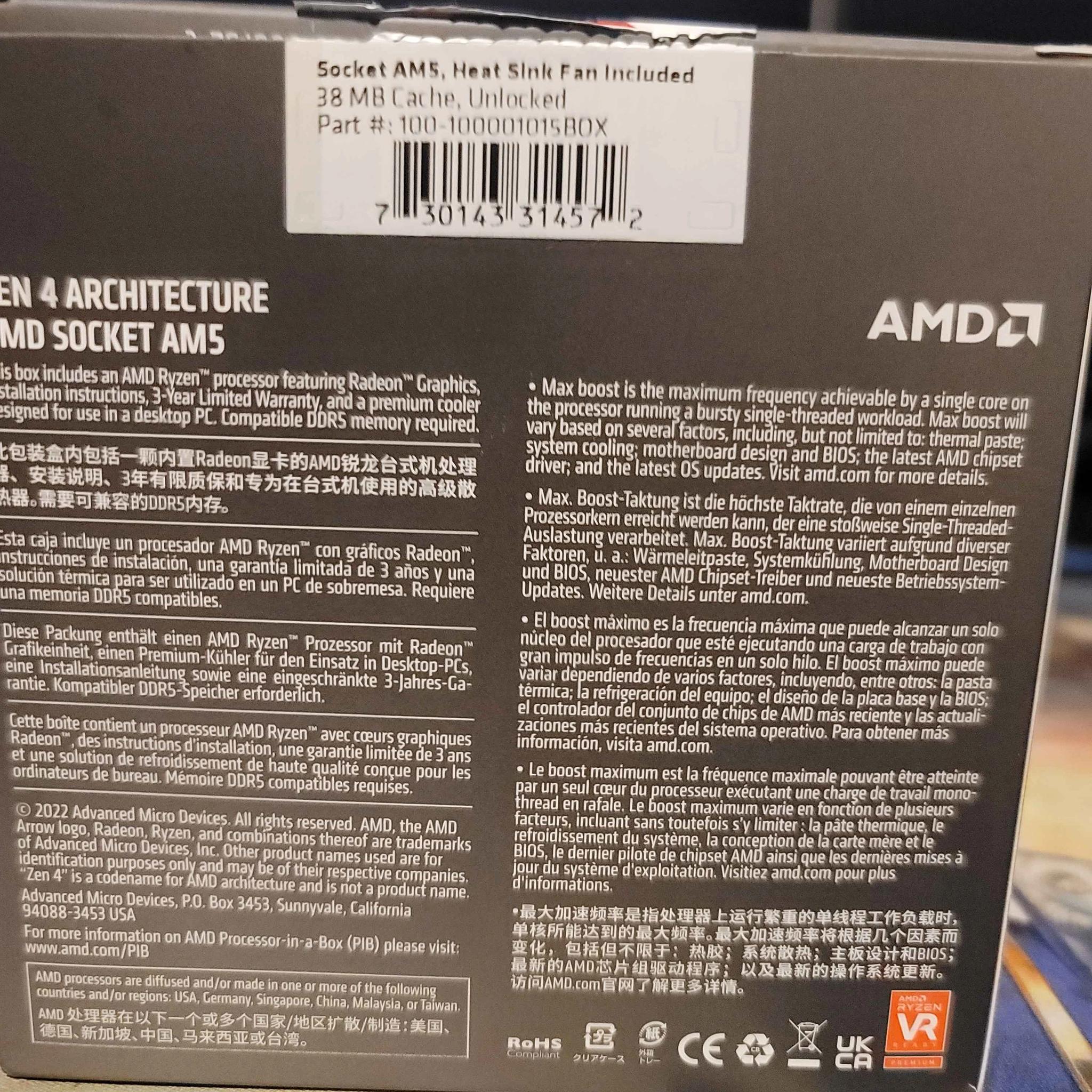 AMD Ryzen 5 7600 Opened Never Used. AM5