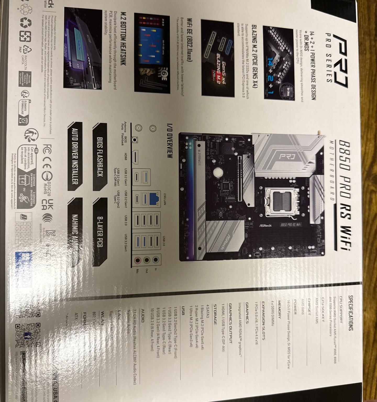 ASRock B850 Pro RS WiFi Motherboard - ATX - AM5 - NEW IN BOX