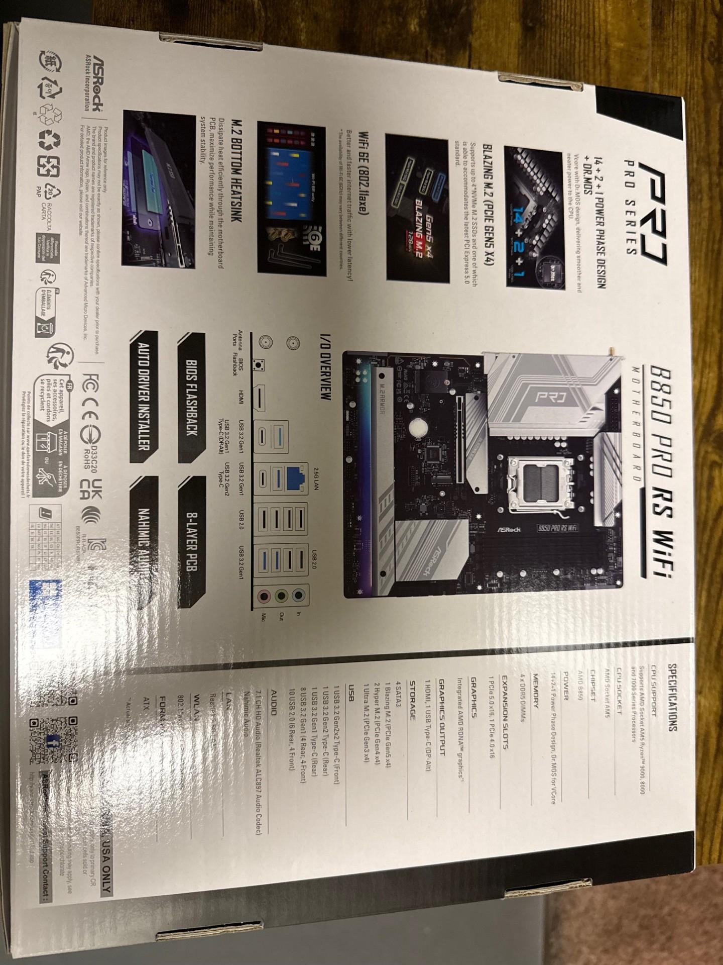ASRock B850 Pro RS WiFi Motherboard - ATX - AM5 - NEW IN BOX
