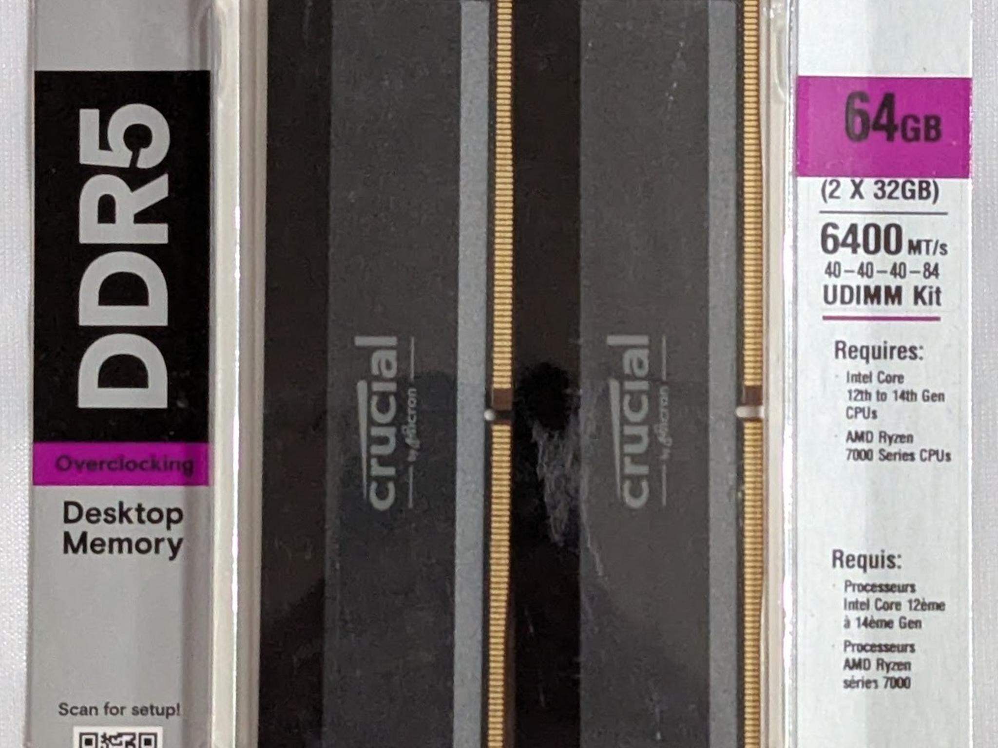 Crucial Pro DDR5 RAM 64GB Kit (2x32GB) 6400MHz CL40 Overclocking Desktop RAM – Black CP2K32G64C40U5B