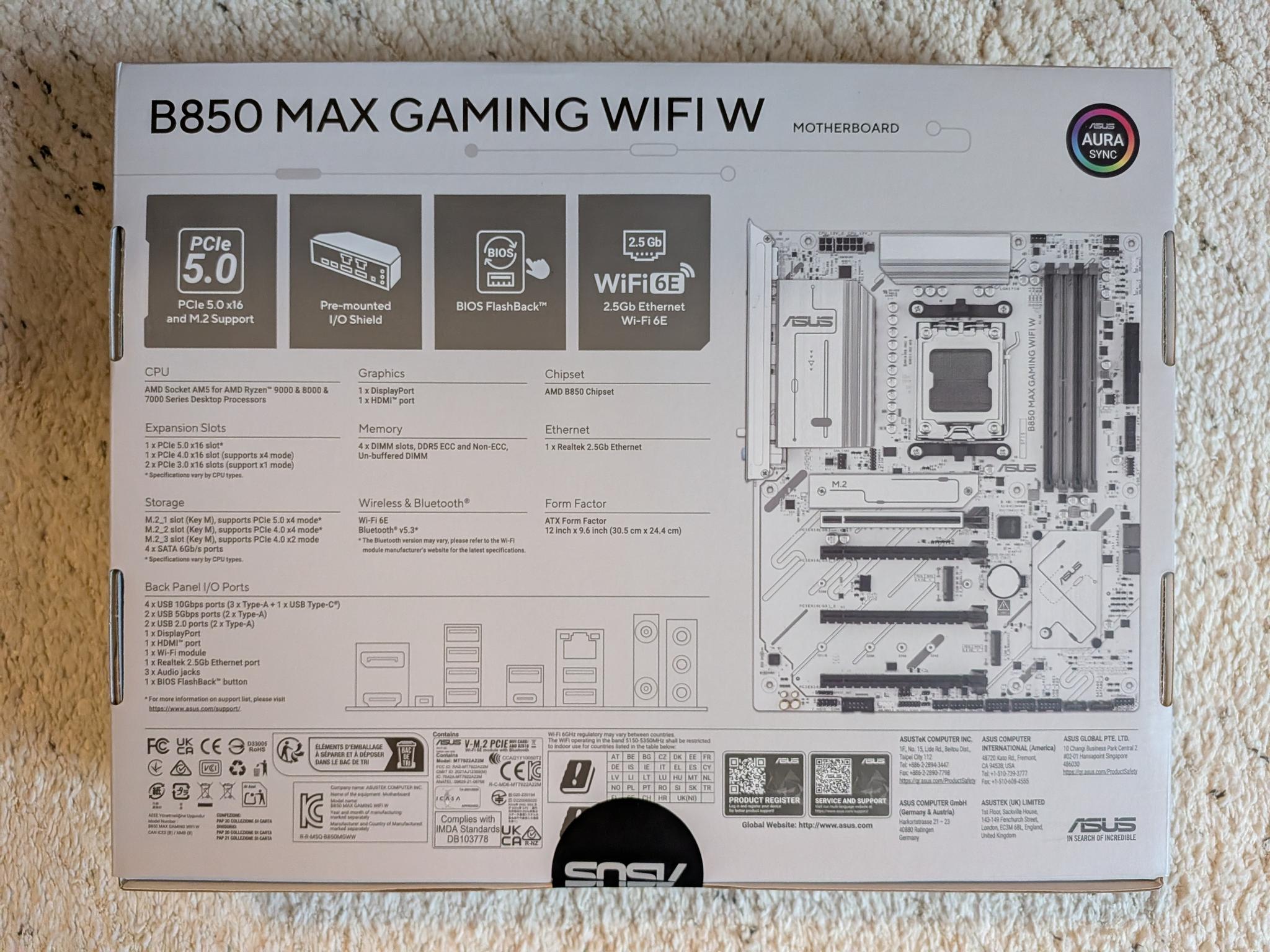 BNIB ASUS B850 MAX GAMING WIFI W ATX Motherboard