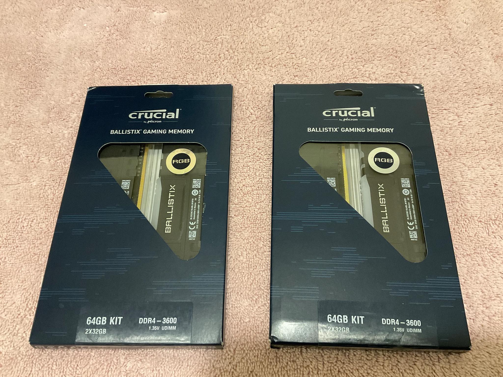 Crucial Ballistix 64GB DDR4-3600 RAM (2 kits of 64GB each, RGB variant)