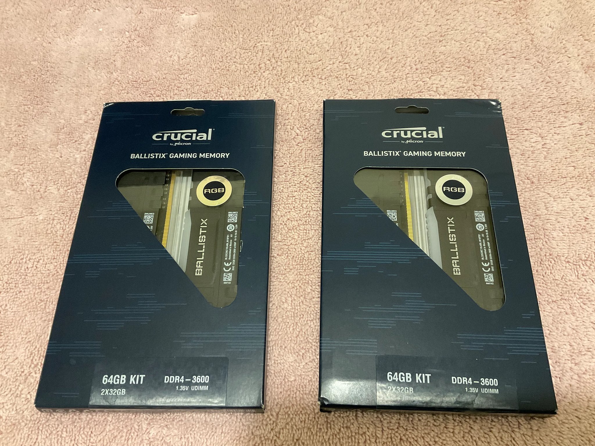 Crucial Ballistix 64GB DDR4-3600 RAM (2 kits of 64GB each, RGB variant)