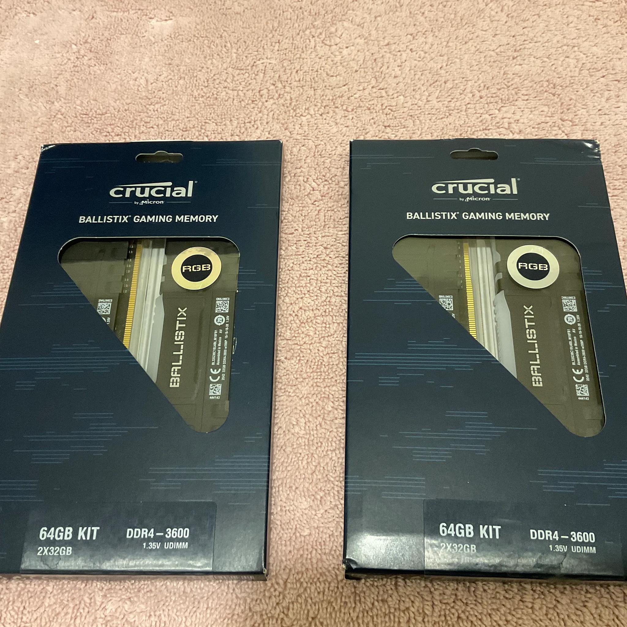 Crucial Ballistix 64GB DDR4-3600 RAM (2 kits of 64GB each, RGB variant)