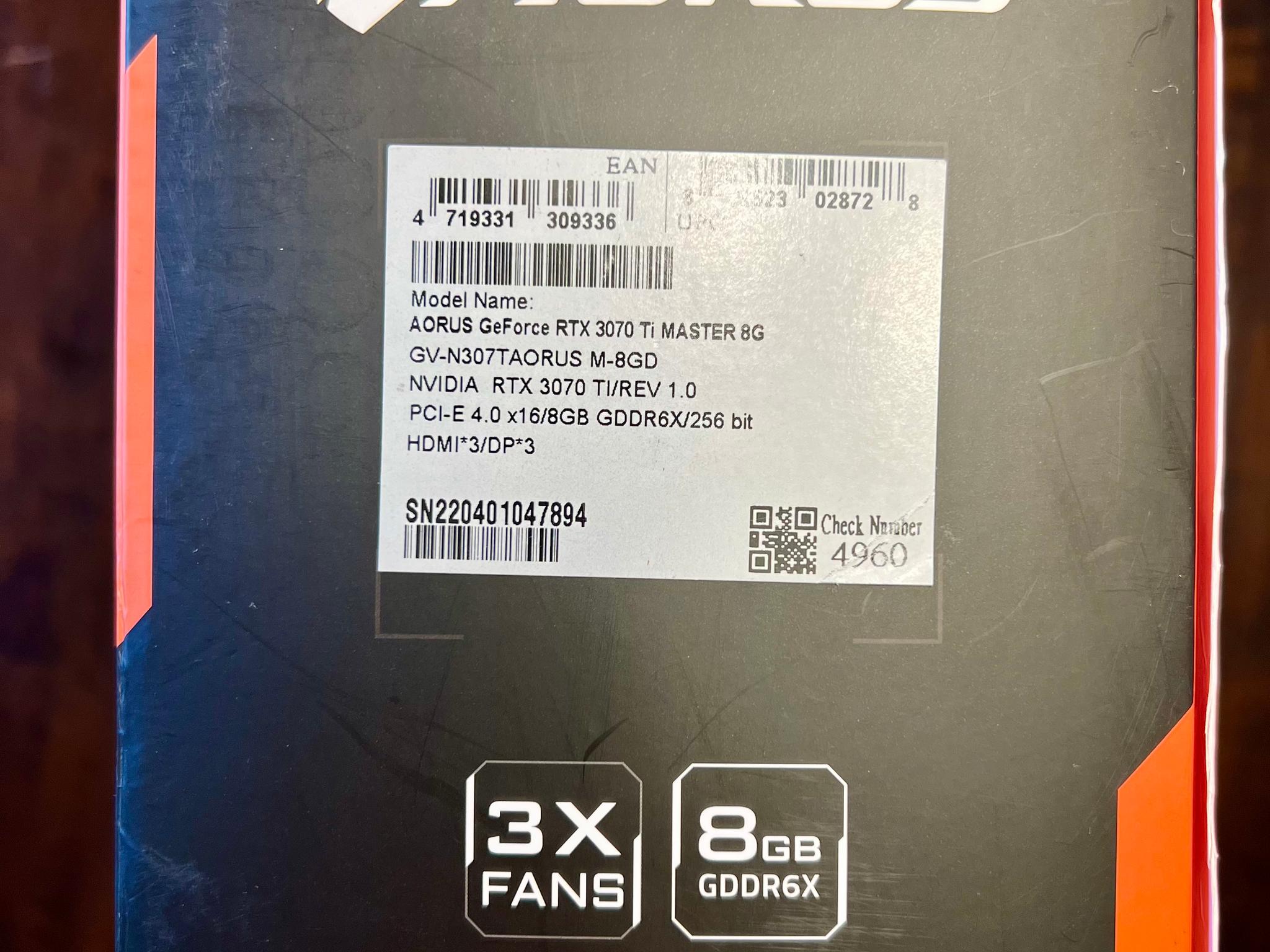 Gigabyte AORUS GeForce RTX 3070 Ti MASTER 8G