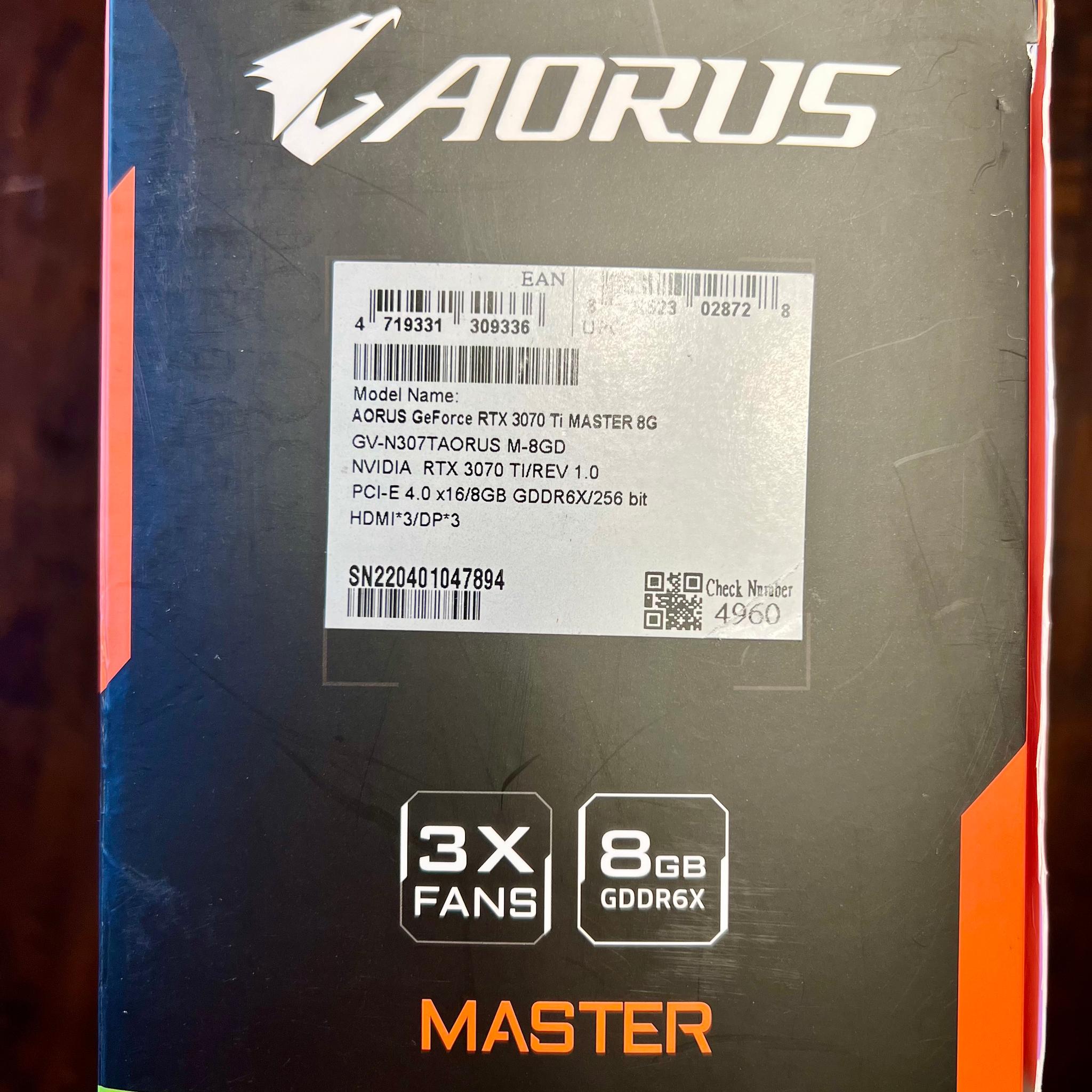 Gigabyte AORUS GeForce RTX 3070 Ti MASTER 8G