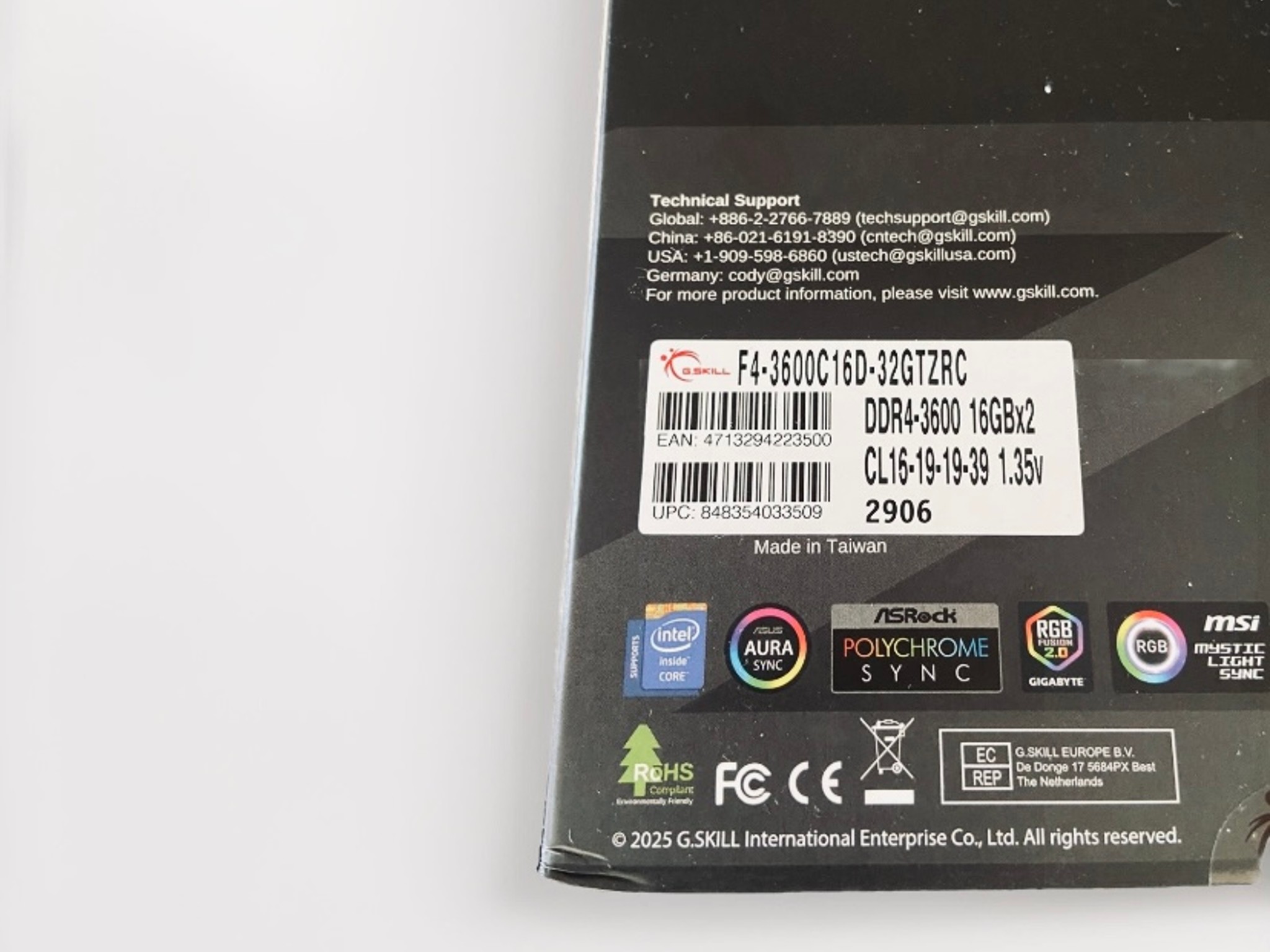 G.SKILL Trident Z RGB DDR4-3600 MT/s 32GB CL16