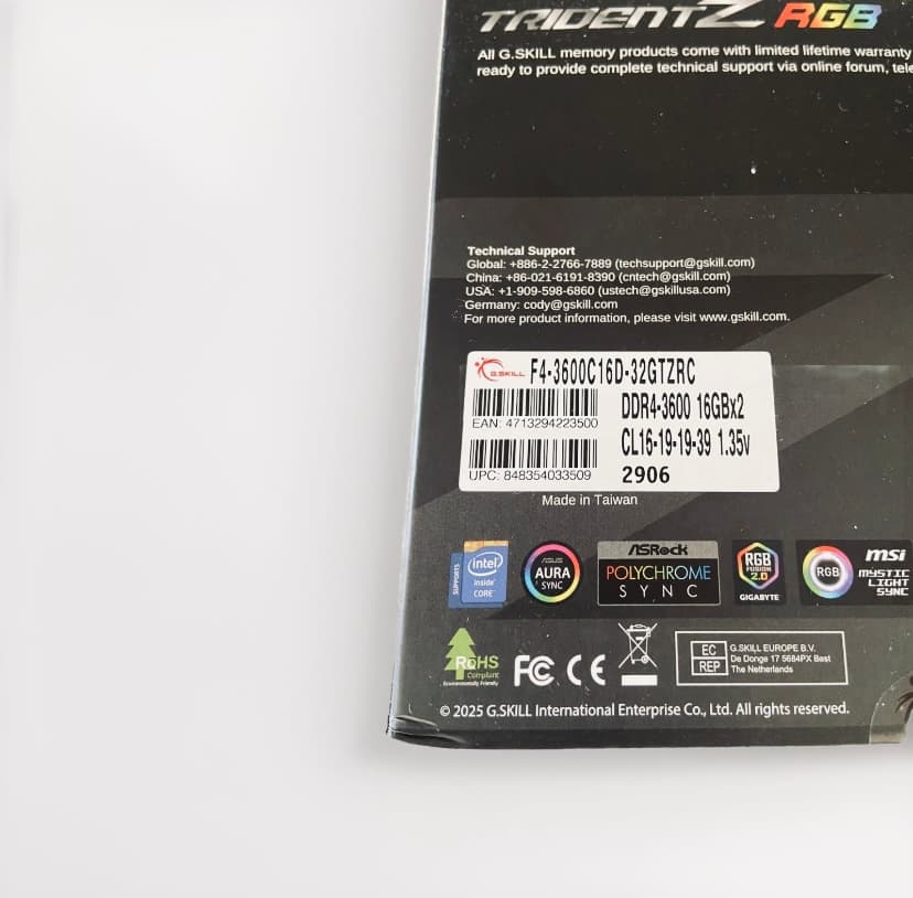 G.SKILL Trident Z RGB DDR4-3600 MT/s 32GB CL16