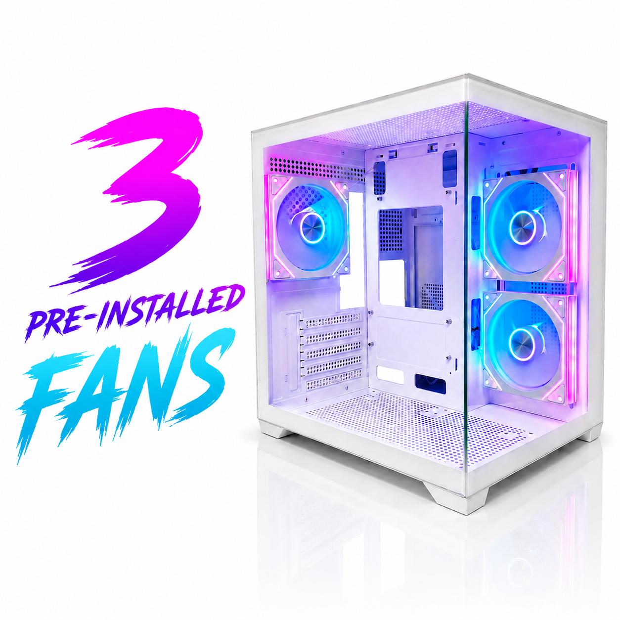 WHITE CUBEX ARGB GAMING PC MATX CASE – PANORAMIC TEMPERED GLASS