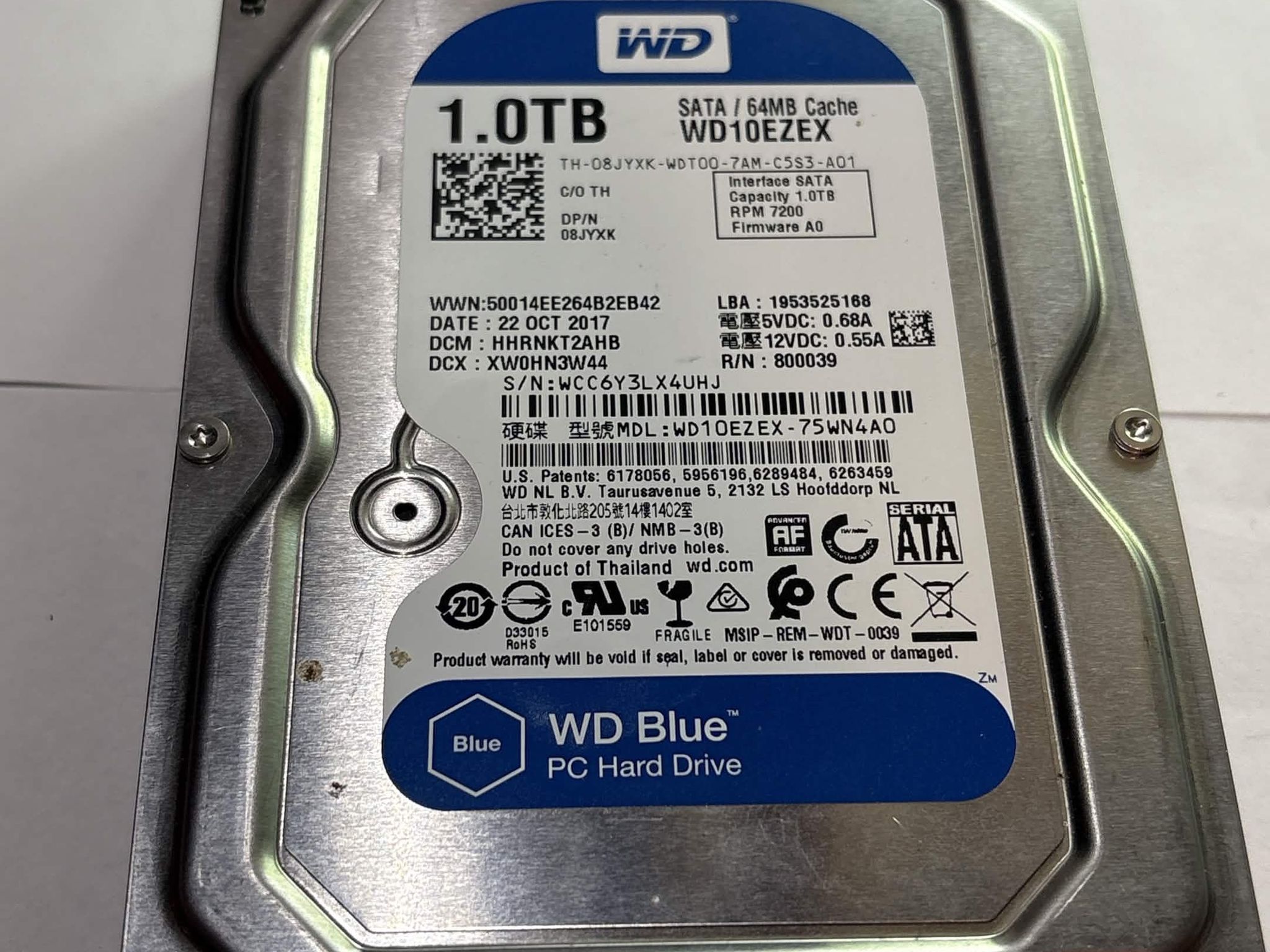 WD Blue 1TB 3.5” SATA HDD 7200RPM Hard Drive