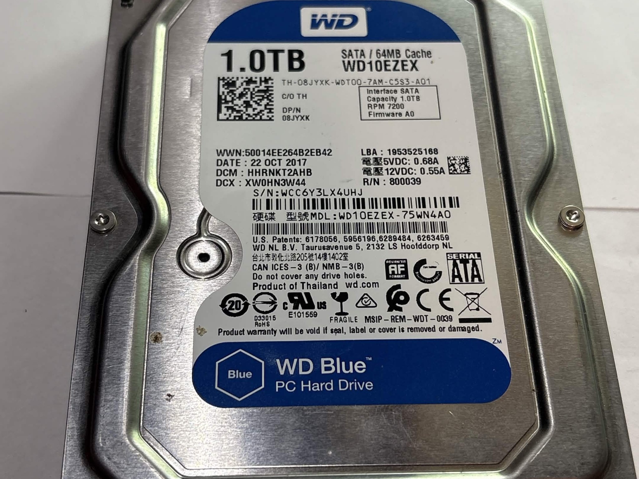 WD Blue 1TB 3.5” SATA HDD 7200RPM Hard Drive