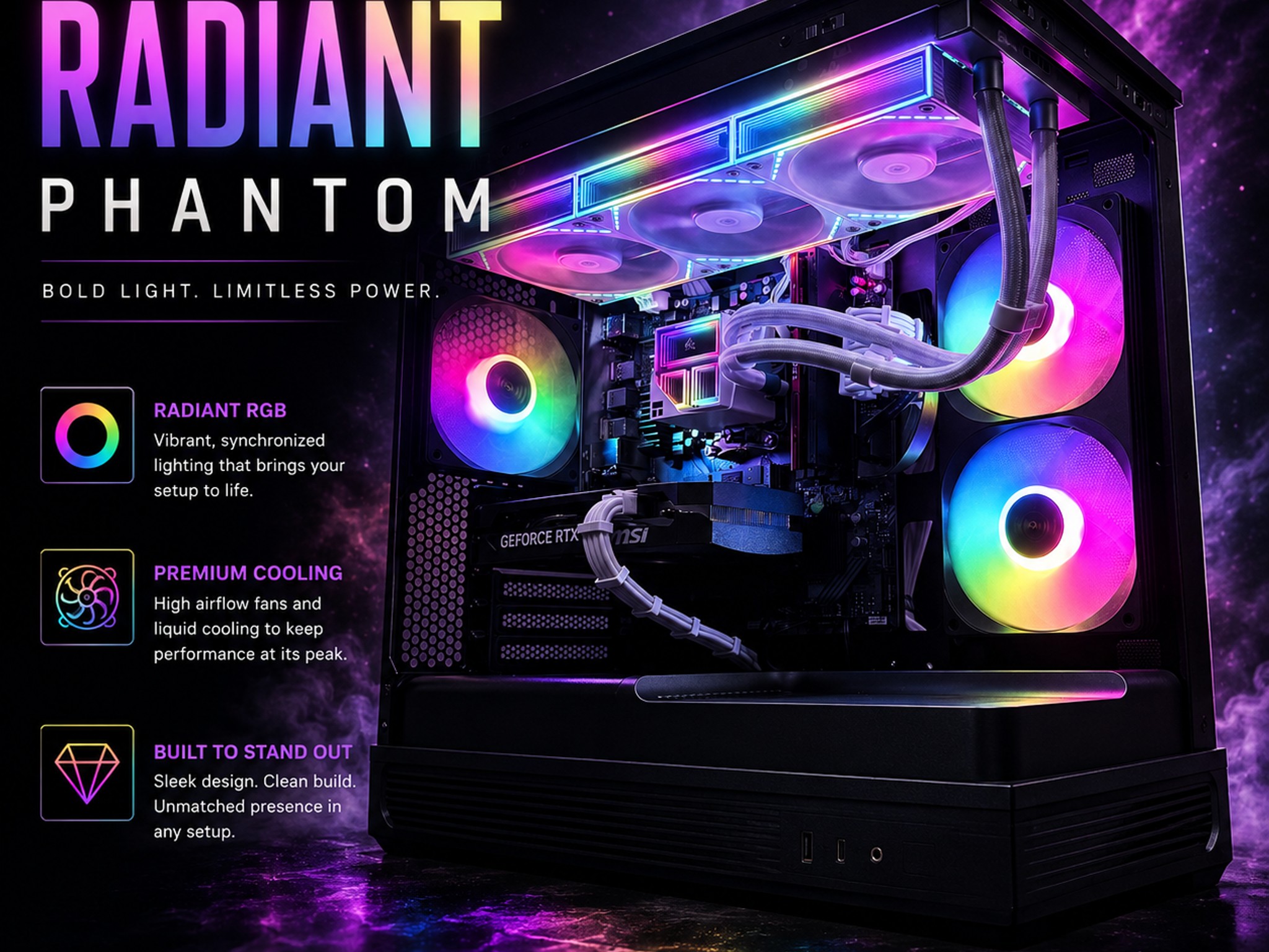 🌈"Radiant Phantom"⚫️| 1080p Gaming | RTX 5060 | Ryzen 5 8400F | 32GB DDR5 | 1TB NVMe