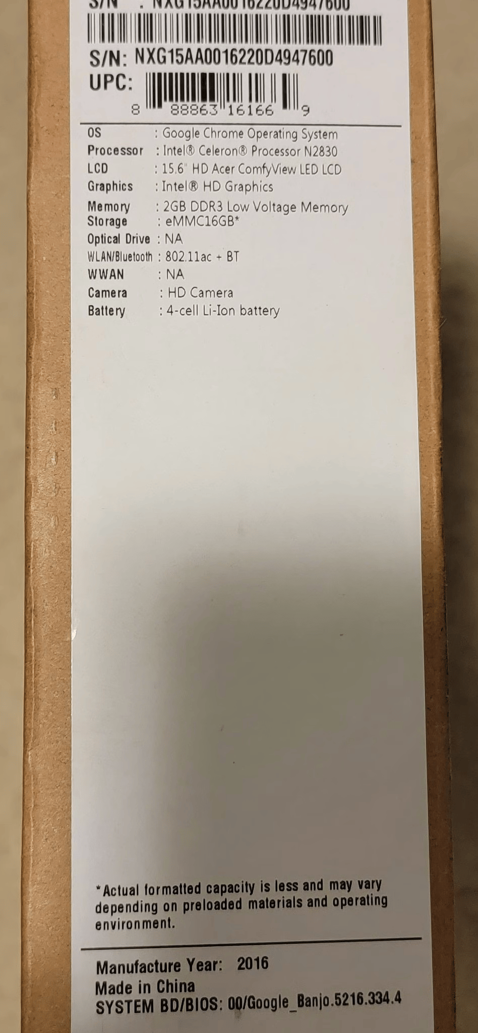 Acer Chromebook 15 CB3-531-C4A5 Granite Gray New In Box