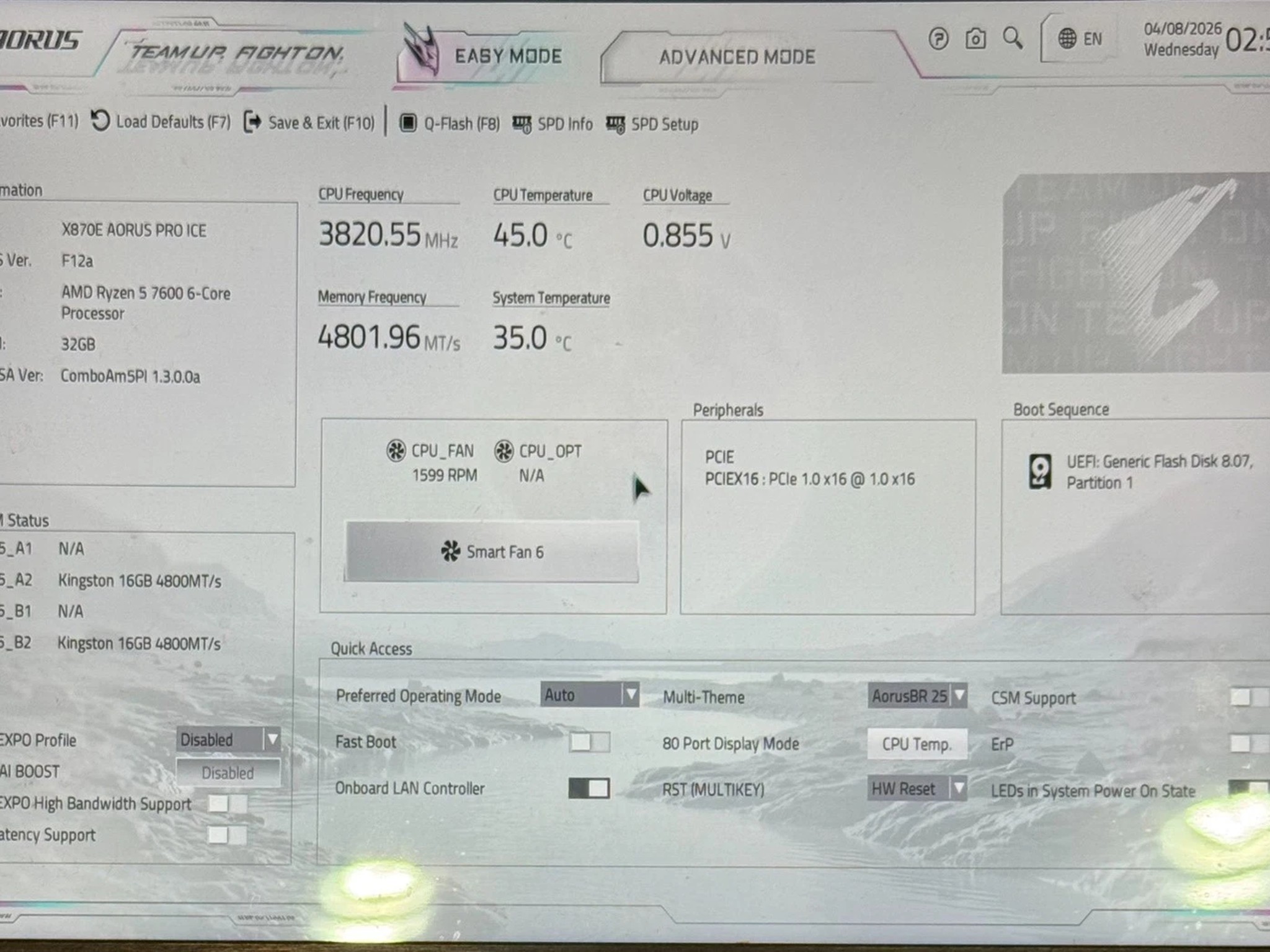 GIGABYTE - X870E AORUS PRO ICE (Socket AM5) AMD X870 ATX DDR5 Wi-Fi Motherboard