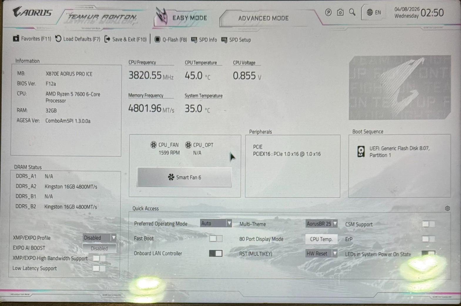 GIGABYTE - X870E AORUS PRO ICE (Socket AM5) AMD X870 ATX DDR5 Wi-Fi Motherboard