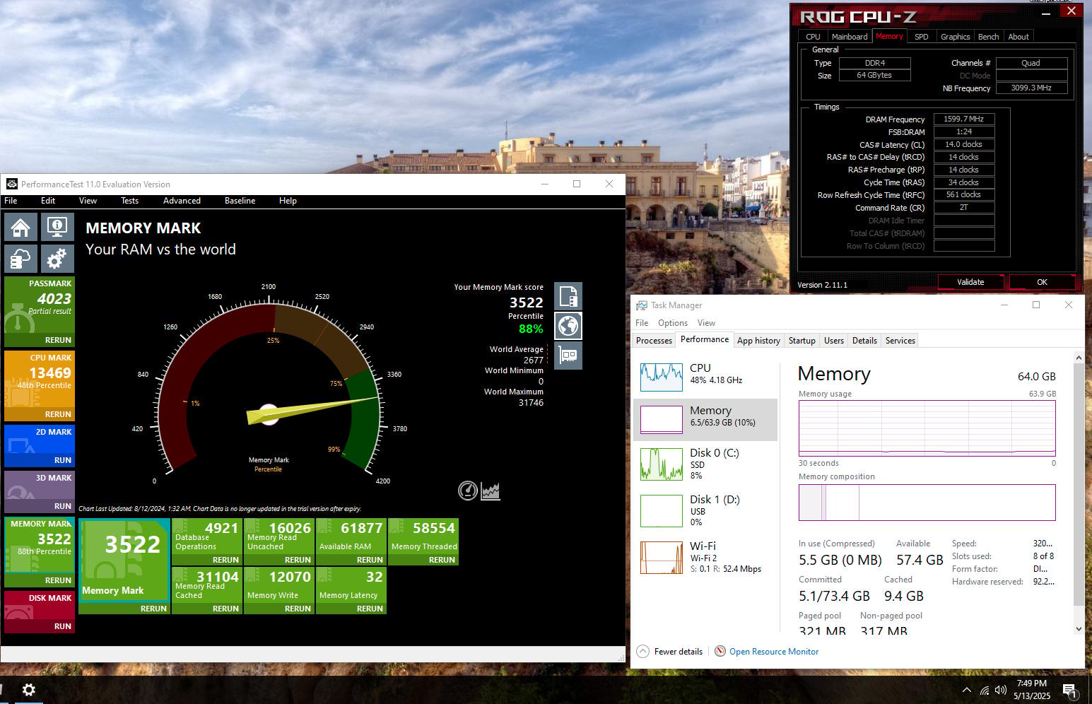Combo: ASUS X99-E-10G WS Motherboard / Intel Core i7-6850K CPU / 64gb G.Skill Ares 3200mhz CL14 DDR4