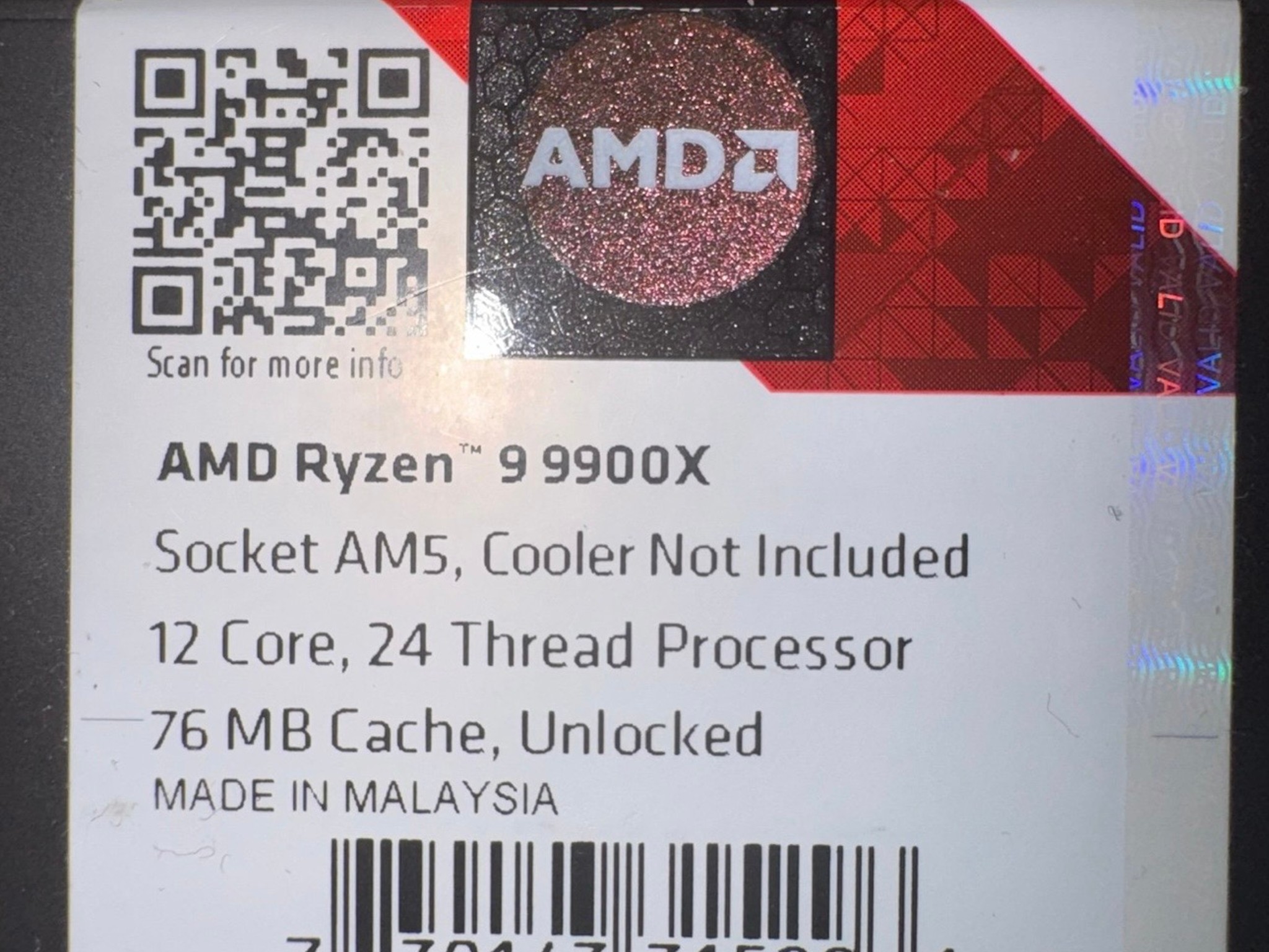 AMD Ryzen 9 9900X (9000 Series) CPU Processor Gaming PC Computer Desktop Part