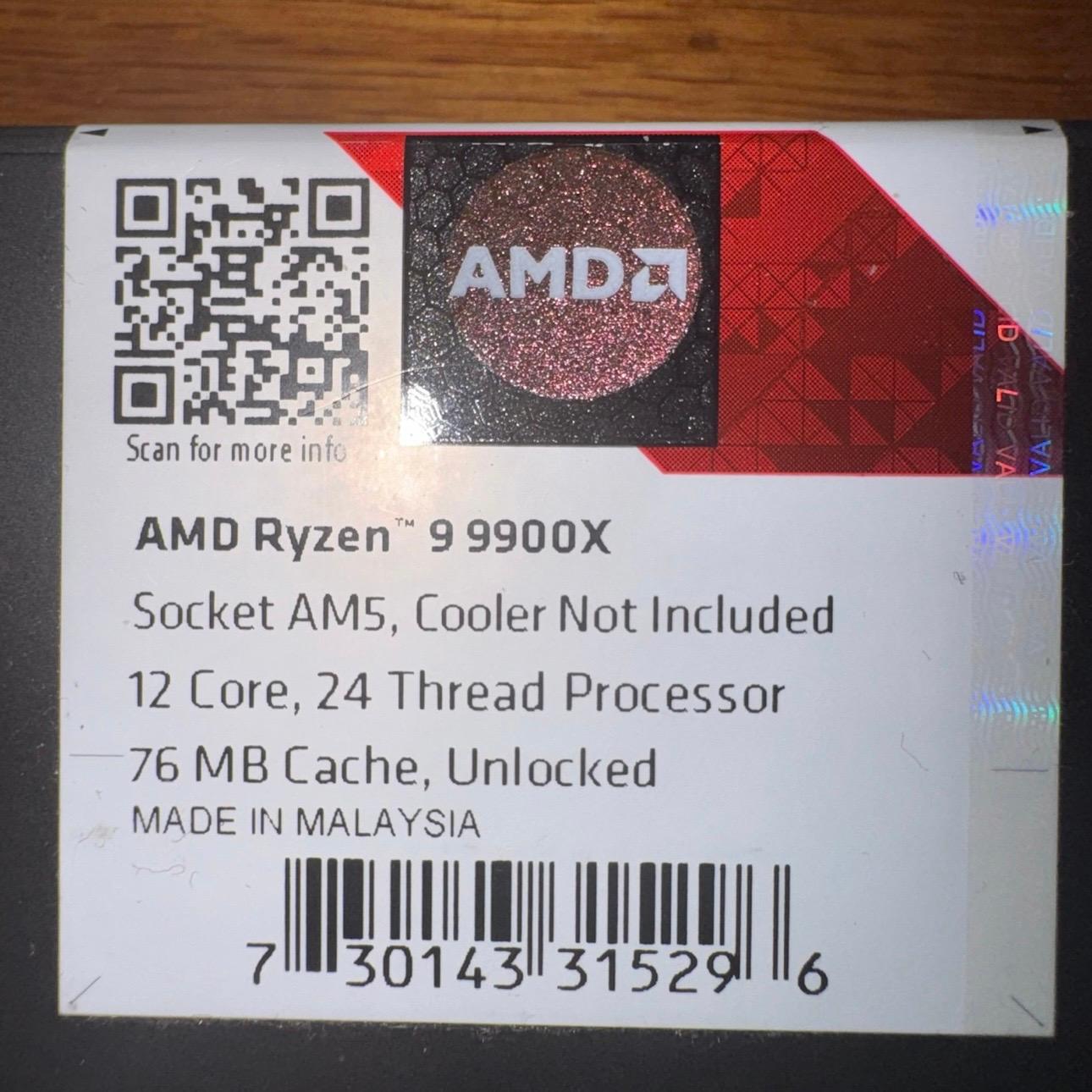 AMD Ryzen 9 9900X (9000 Series) CPU Processor Gaming PC Computer Desktop Part