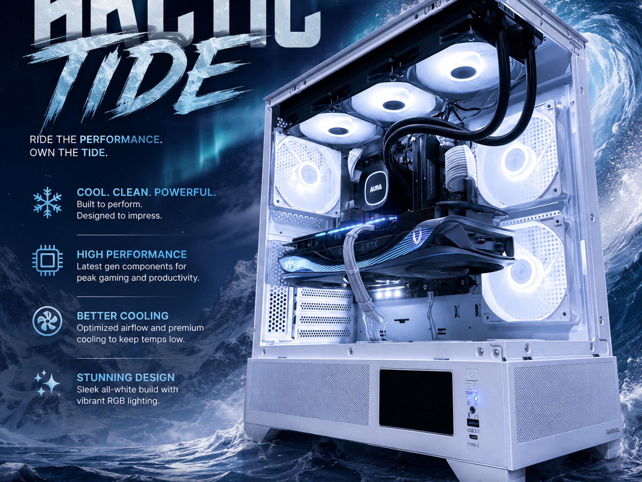 ❄️"Artic Tide "❄️| 4k Gaming | RTX 4070 Ti AMP Extreme  | i7 12700F | 32B DDR5 Ram | 3TB Storage