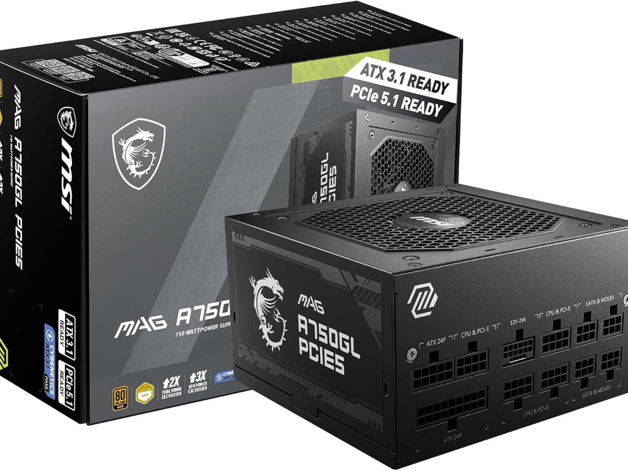 New. 750w PSU. MSI MAG A750GL PCIE5. 80+ Gold, ATX3.1, PCIe 5.1. Factory sealed.