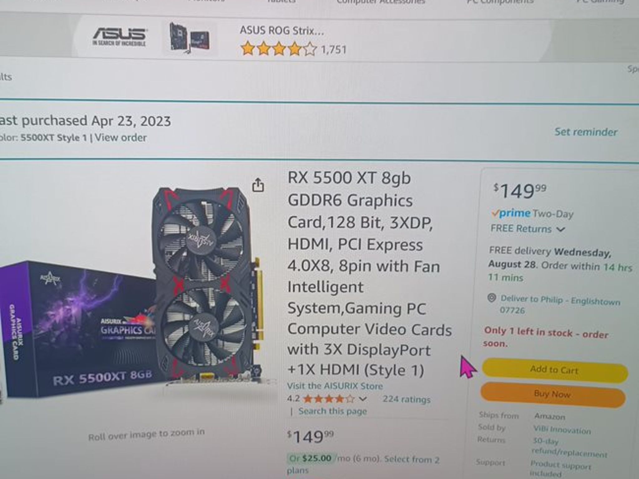 Aisurix Rx 5500XT 8gb Graphics Card