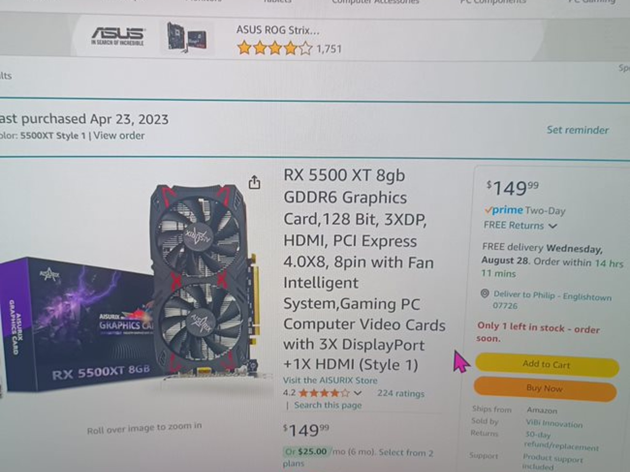 Aisurix Rx 5500XT 8gb Graphics Card
