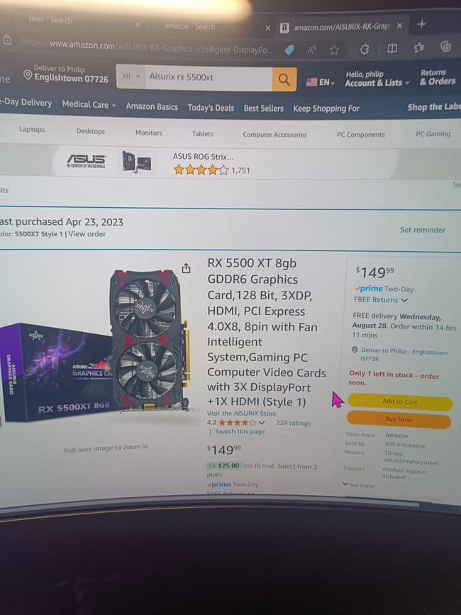 Aisurix Rx 5500XT 8gb Graphics Card