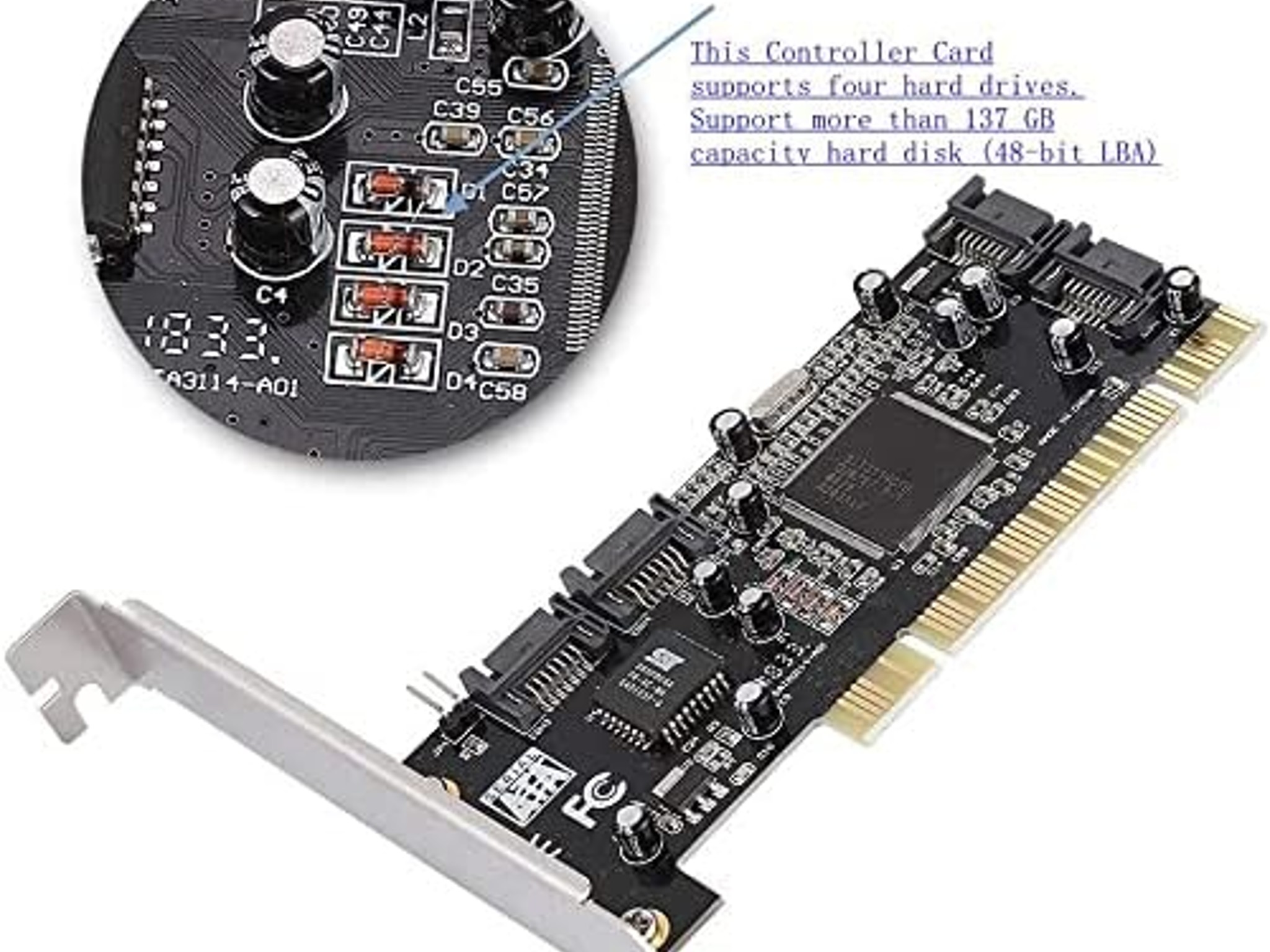 Sil3114 PCI SATA RAID Controller Card - 4 Port   1.5Gbps FOUR HARD DRIVE support / NAS