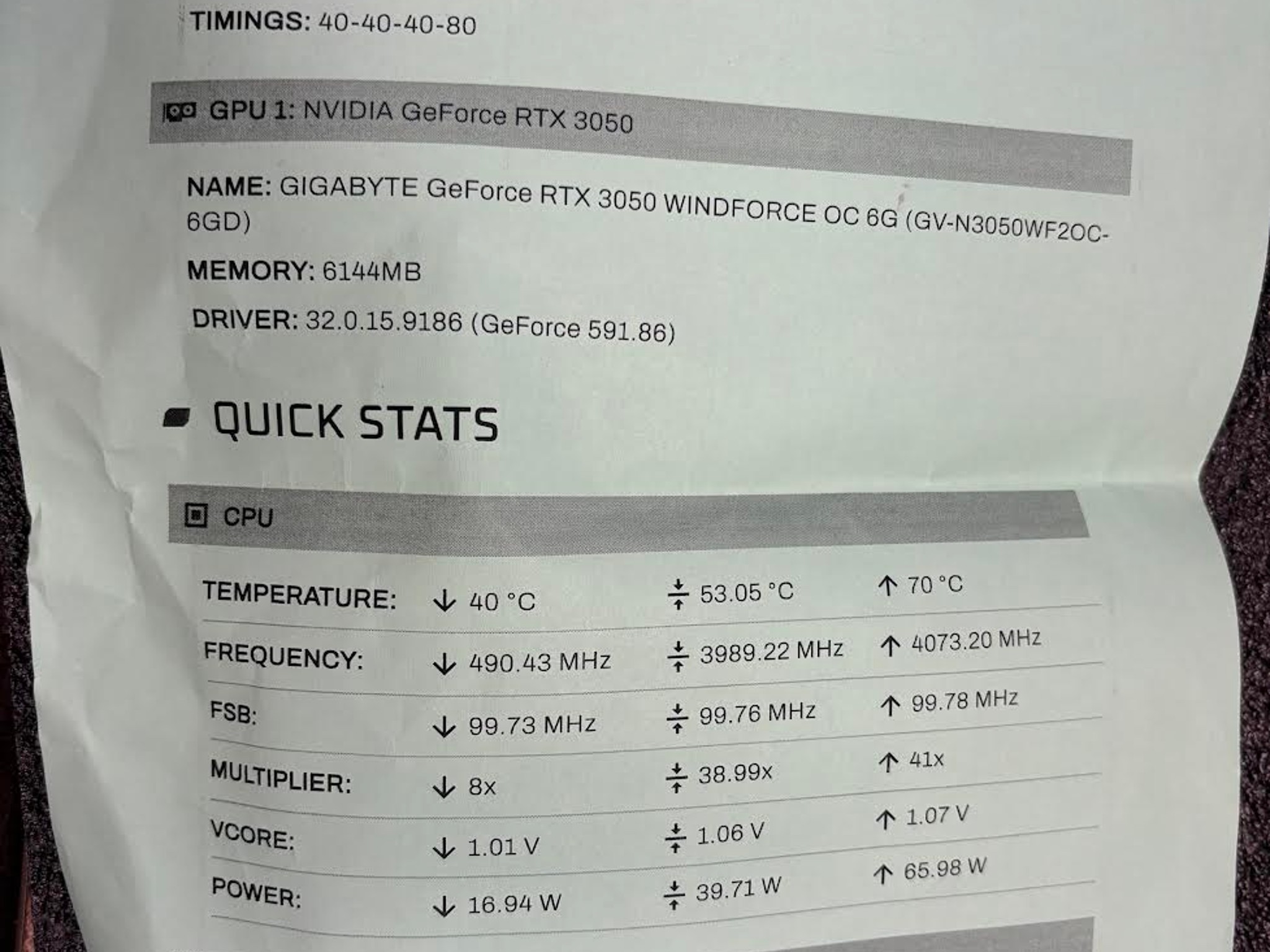 GIGABYTE GeForce RTX 3050 WINDFORCE OC 6G Graphic Card - USED