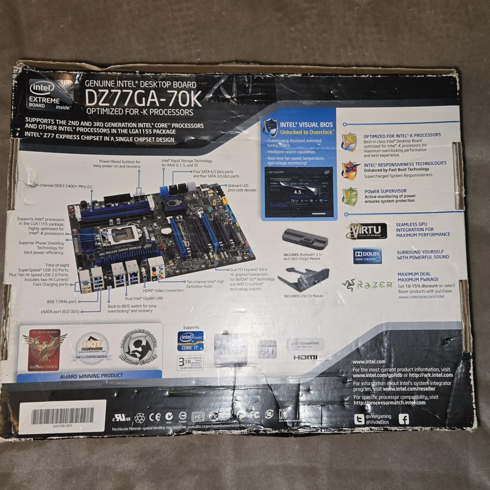 Intel DZ77GA-70K Gaming Motherboard in box