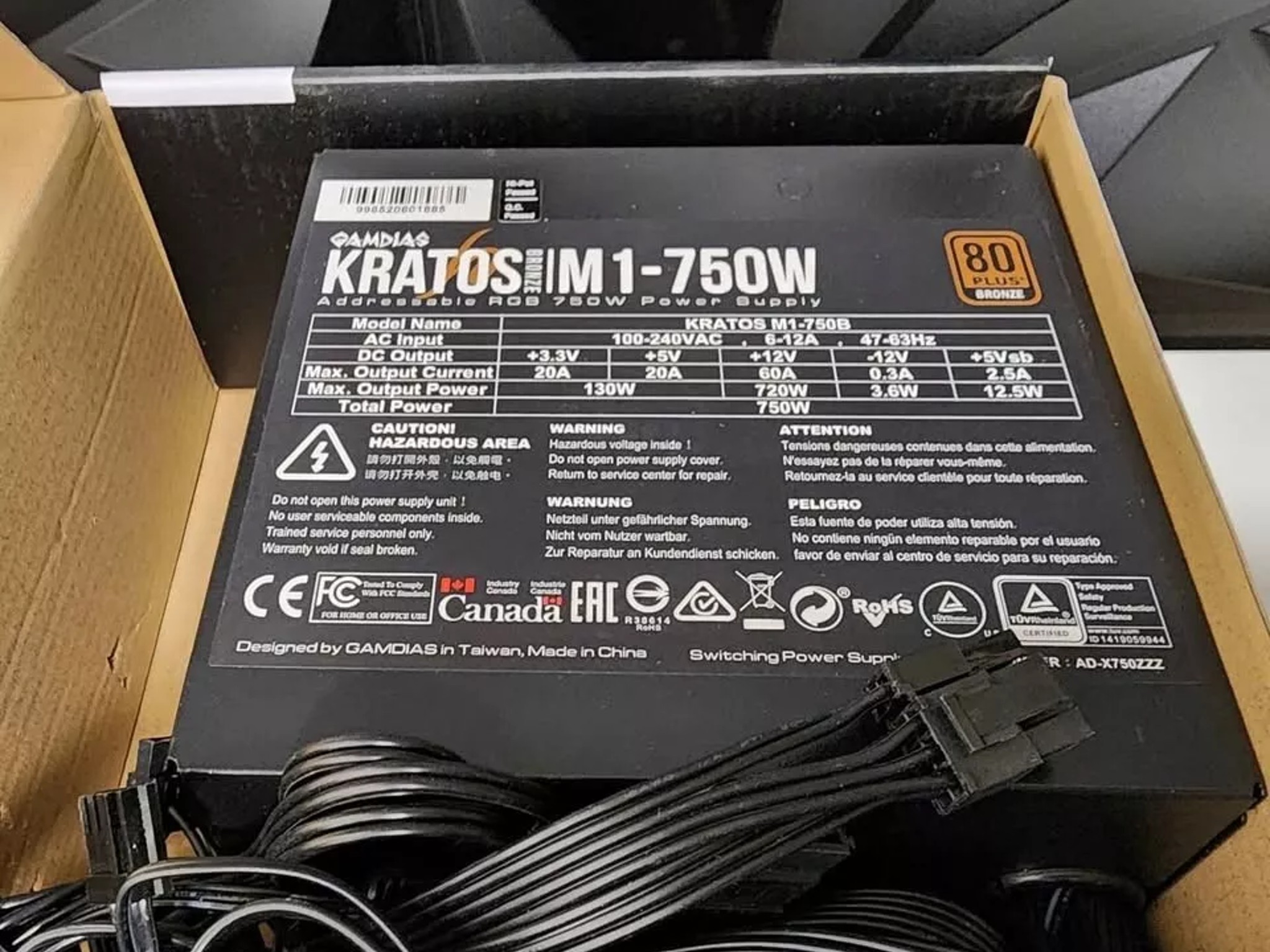 GAMDIAS RGB Gaming Power Supply 750W 80 Plus Bronze Kratos M1-750B