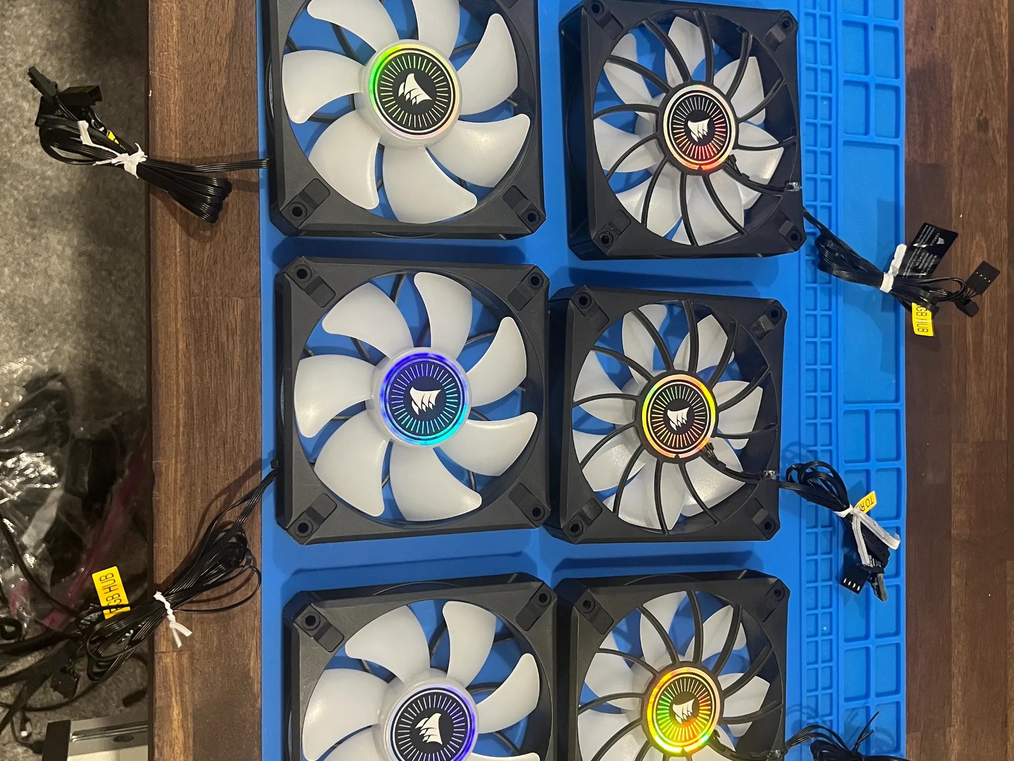 (6)  Corsair 120mm ML Elite RGB Fans with Commander Core