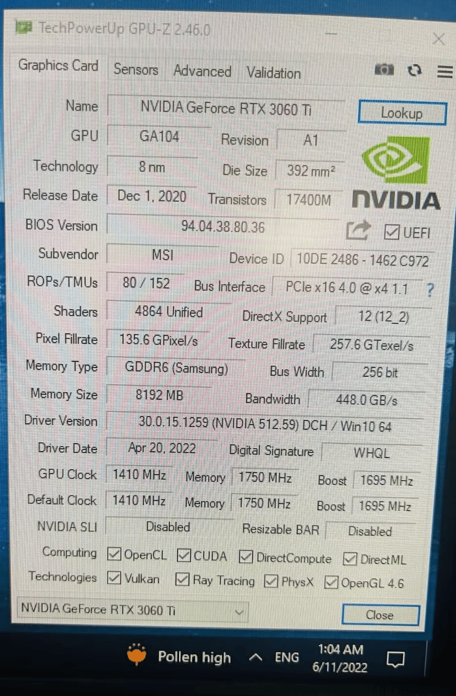 MSI RTX 3060 Ti VENTUS 2X OC 8GB NON-LHR GDDR6 Graphics Card