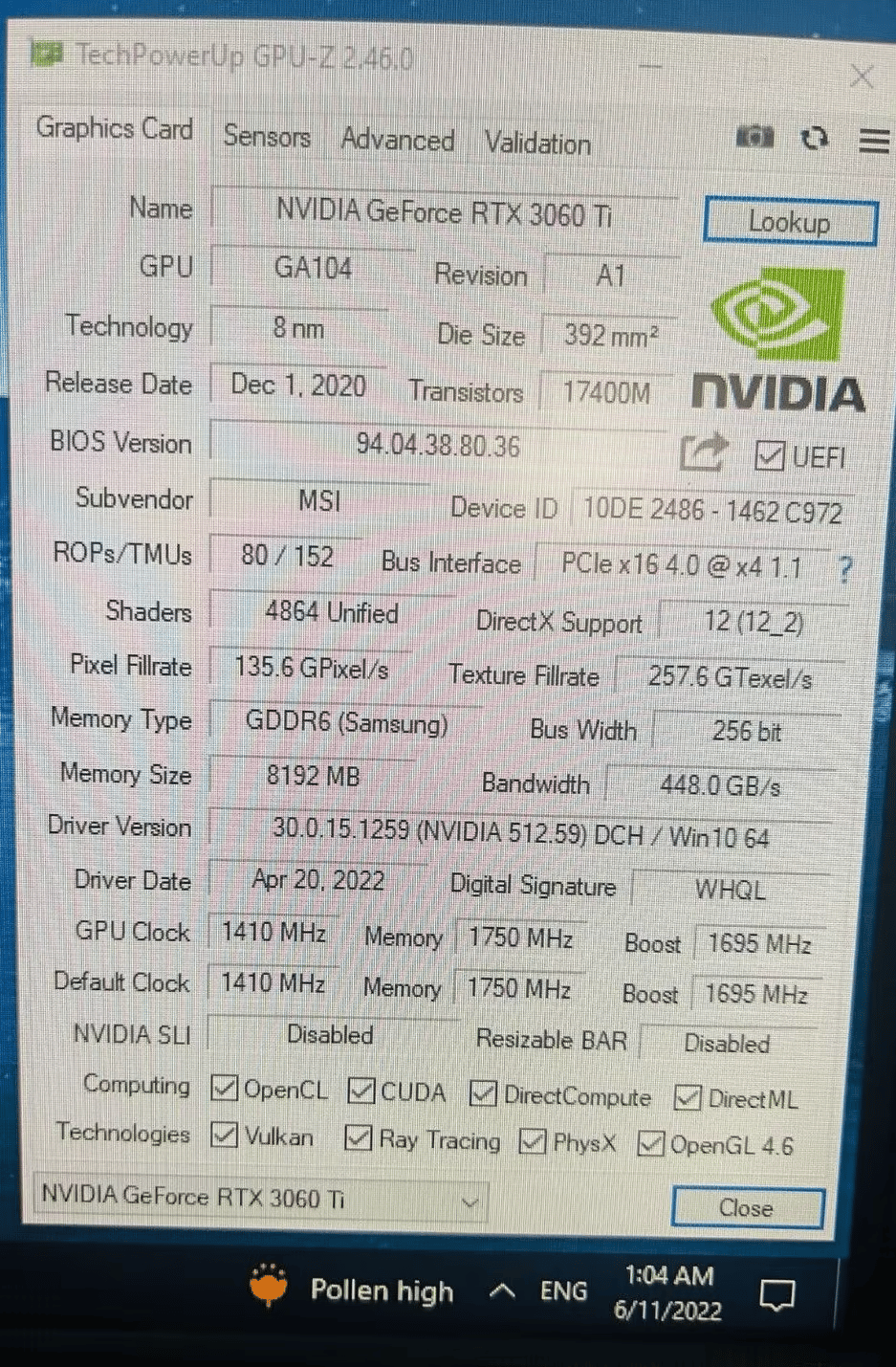 MSI RTX 3060 Ti VENTUS 2X OC 8GB NON-LHR GDDR6 Graphics Card