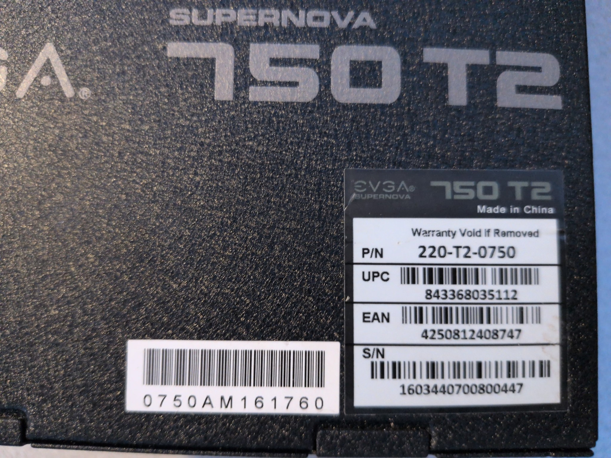 EVGA SuperNOVA 750 T2 750W Titanium PSU - Tested - S/N 0447